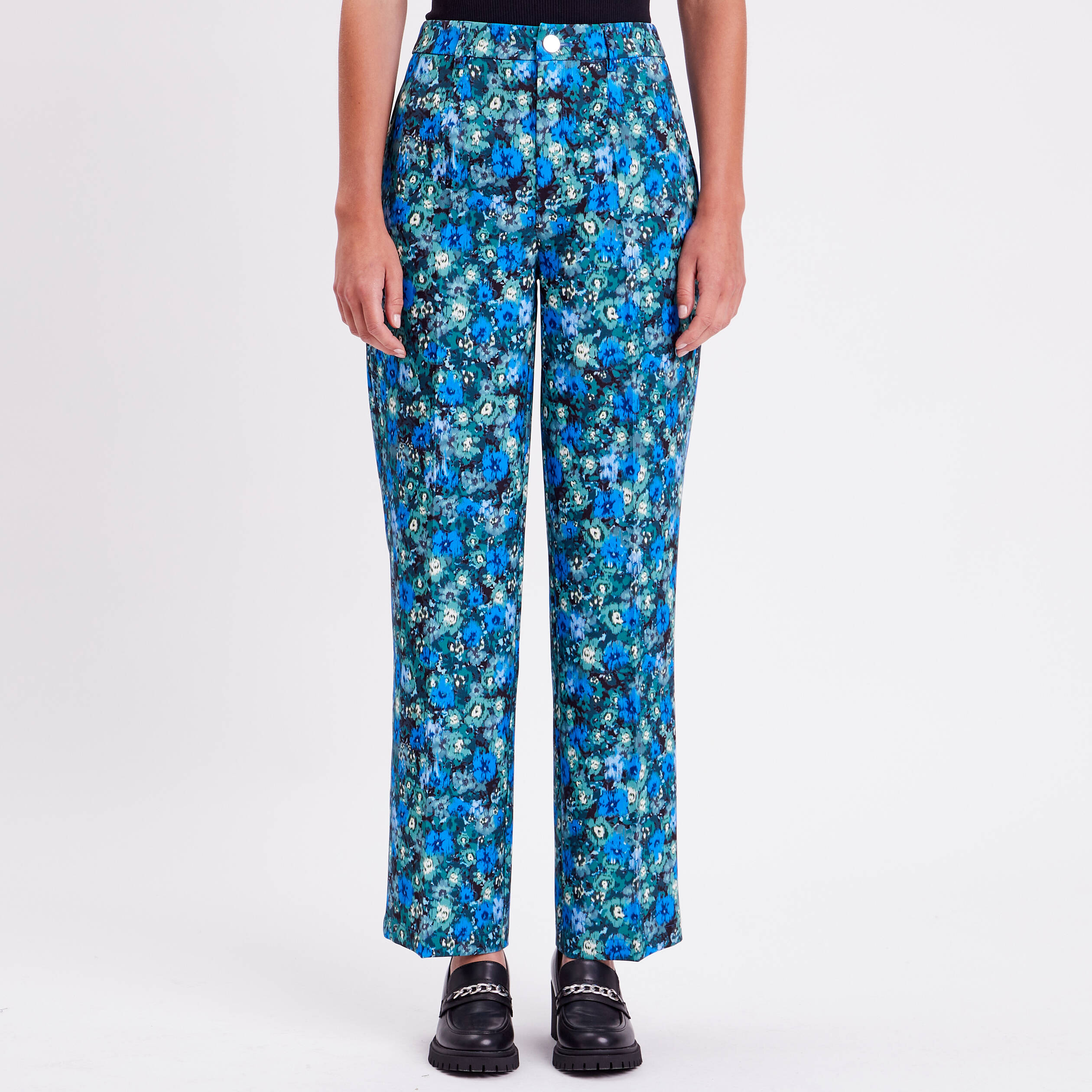 Pantalon Large Taille Haute Femme Grande Taille – Jambe Ample Fluide Yoga Lounge Pants, Coupe Ample Confortable Été Printemps (Bleu)