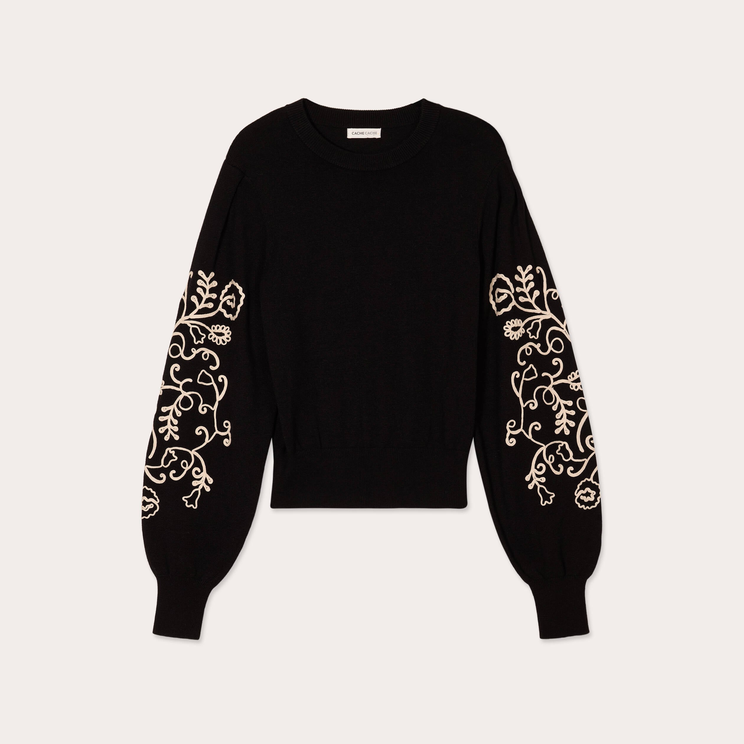 Pull avec broderie noir femme