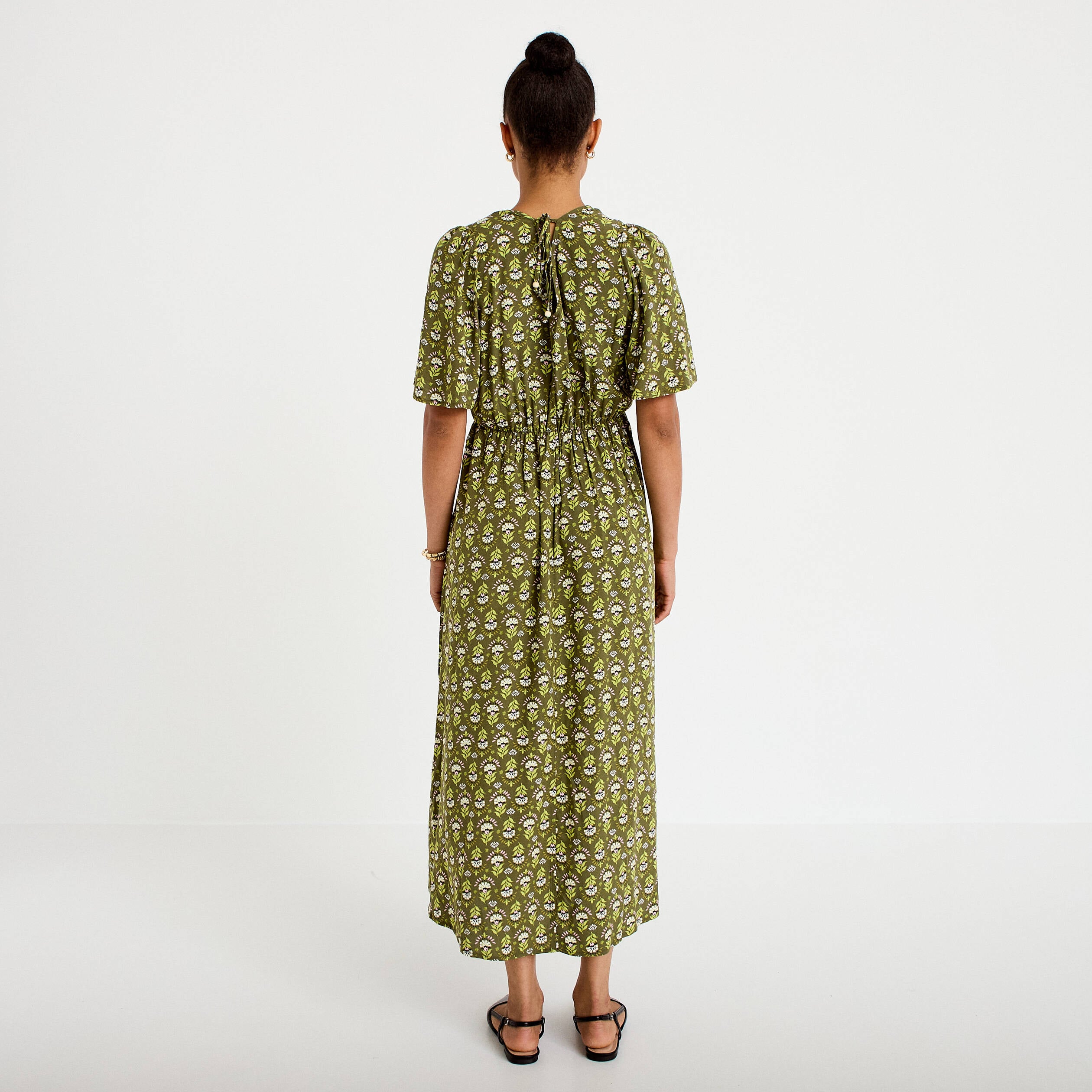 Robe longue manches courtes vert femme