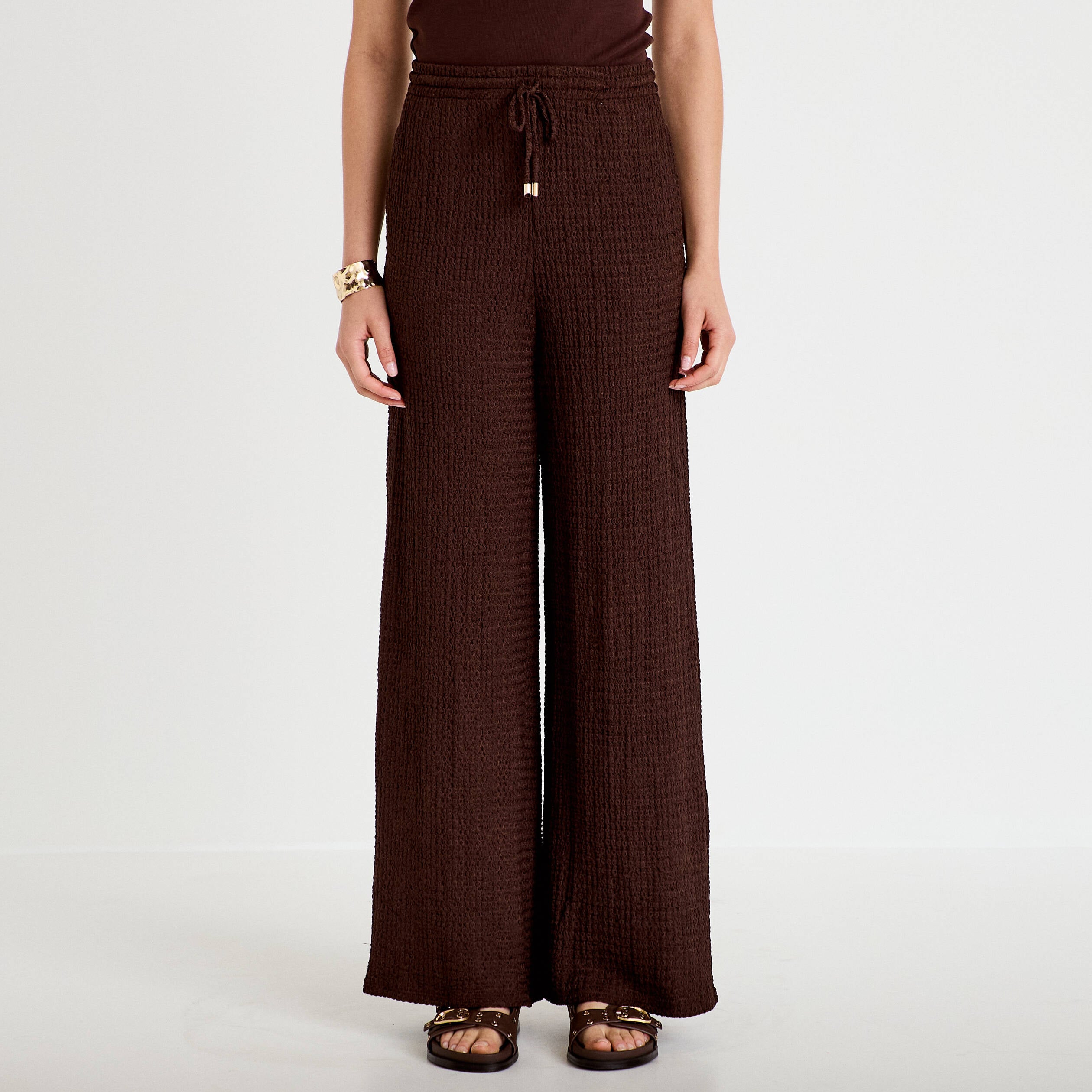 Pantalon large taille standard marron fonc&eacute; femme