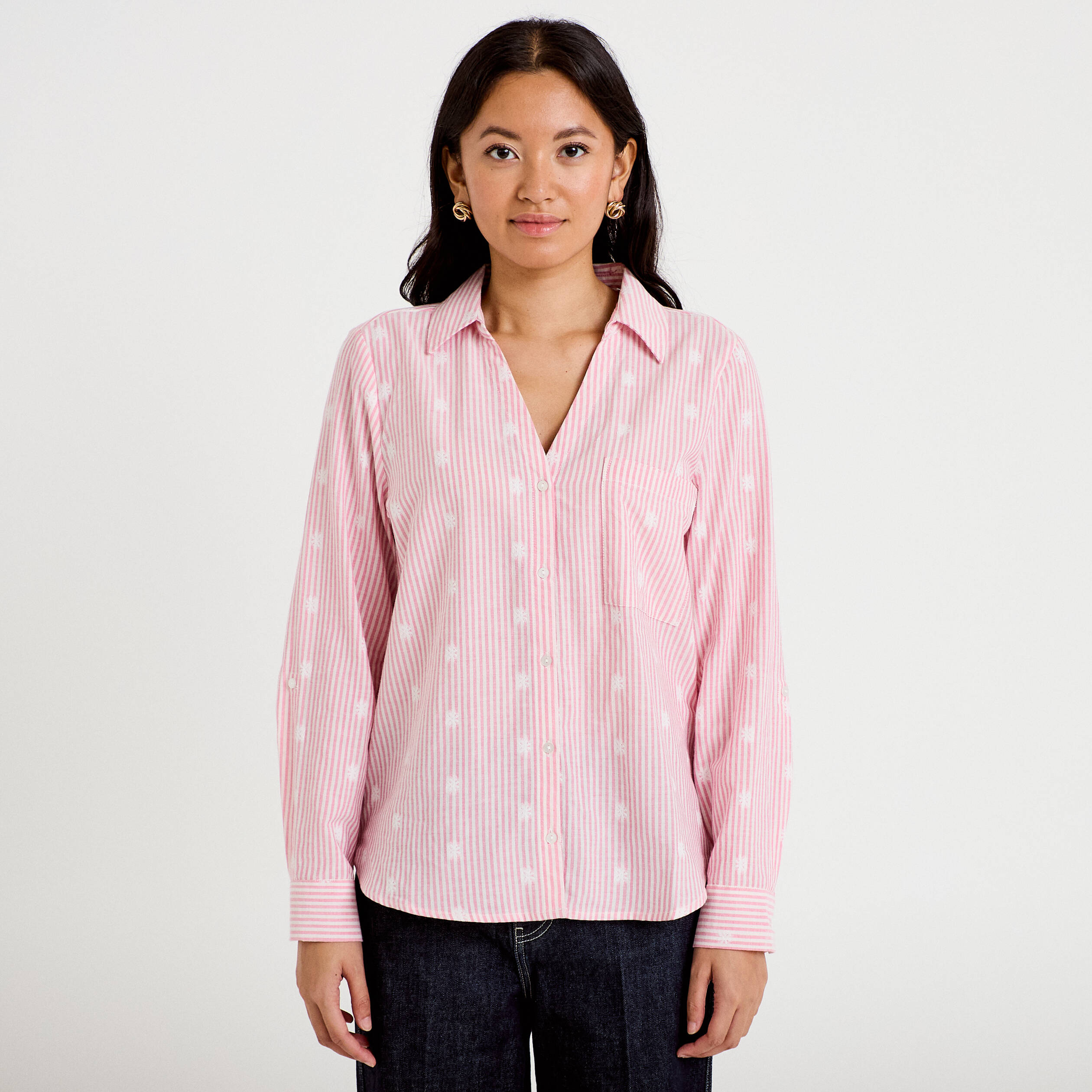 Chemise droite manches longues rouge femme