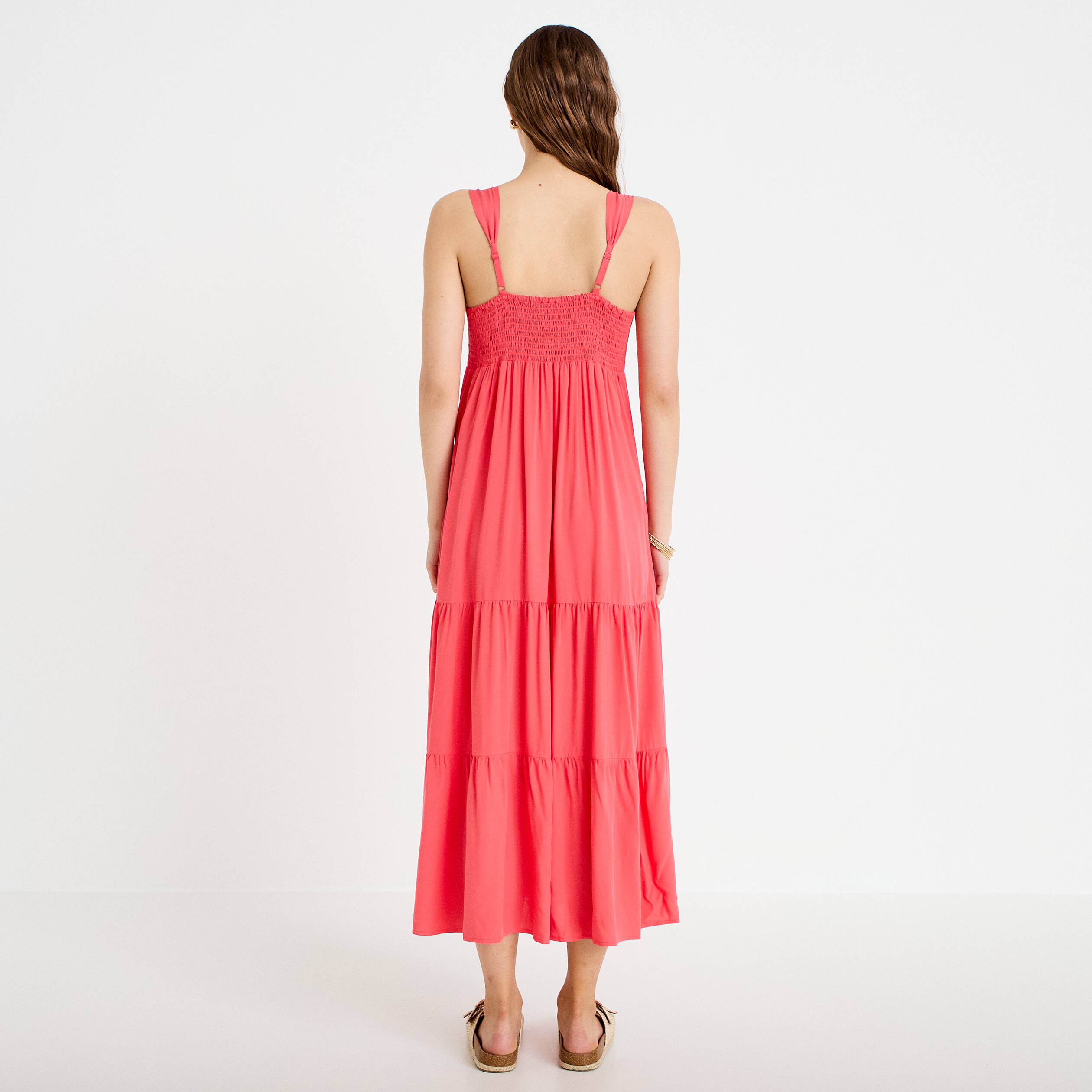 Robe &eacute;vas&eacute;e 3/4 col coeur bretelles rose femme