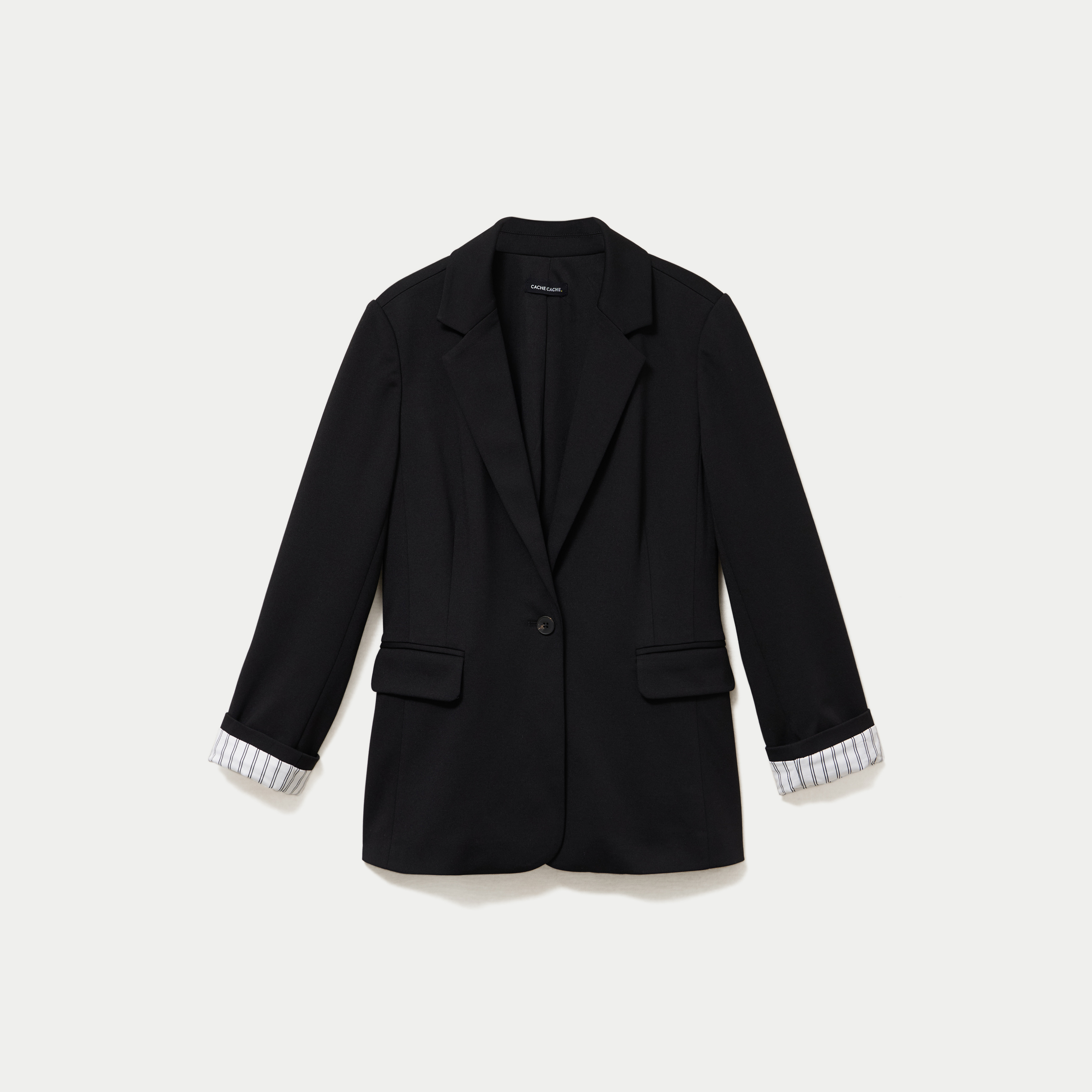 Blazer cintr&eacute; manches longues noir femme