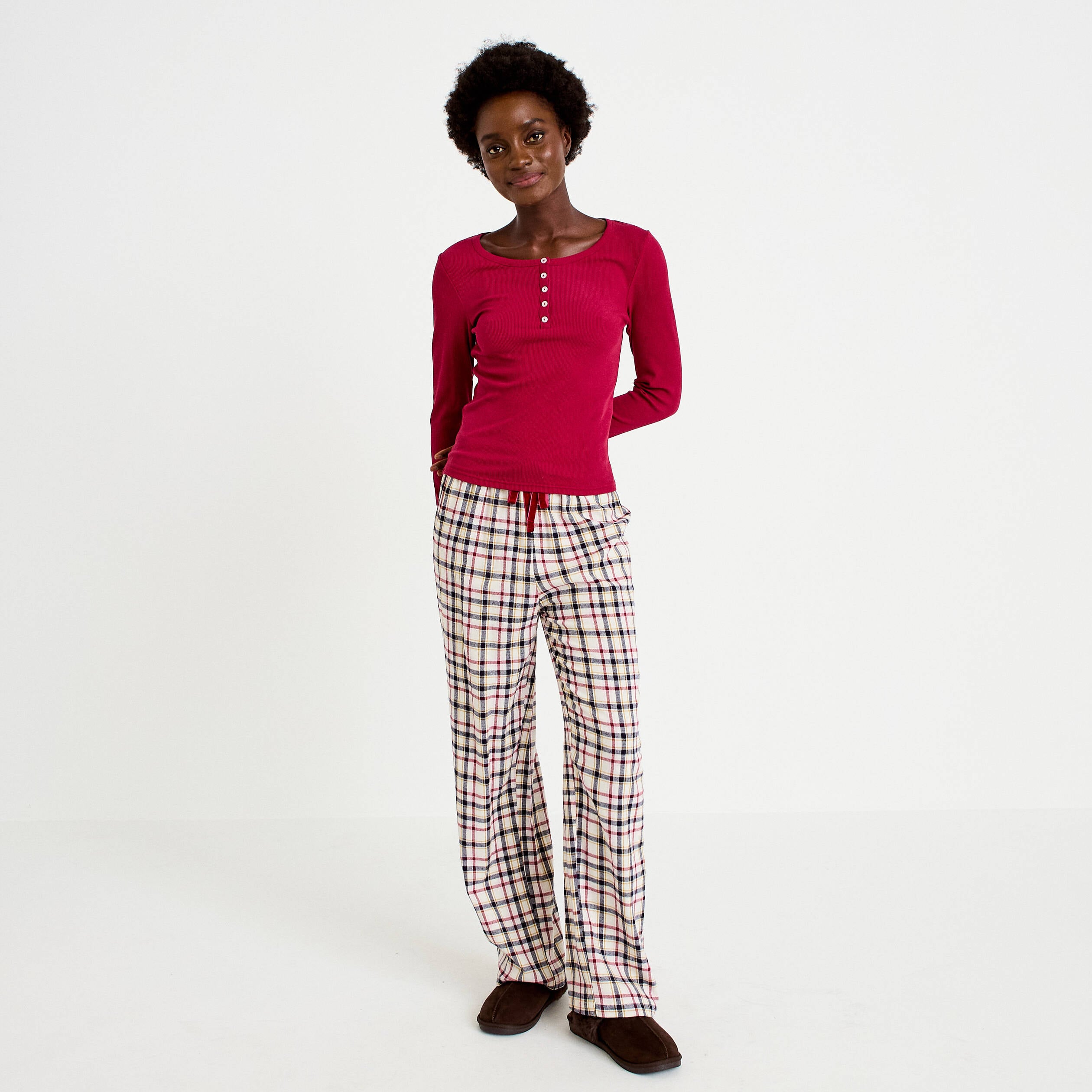 Pyjama manches longues rouge femme