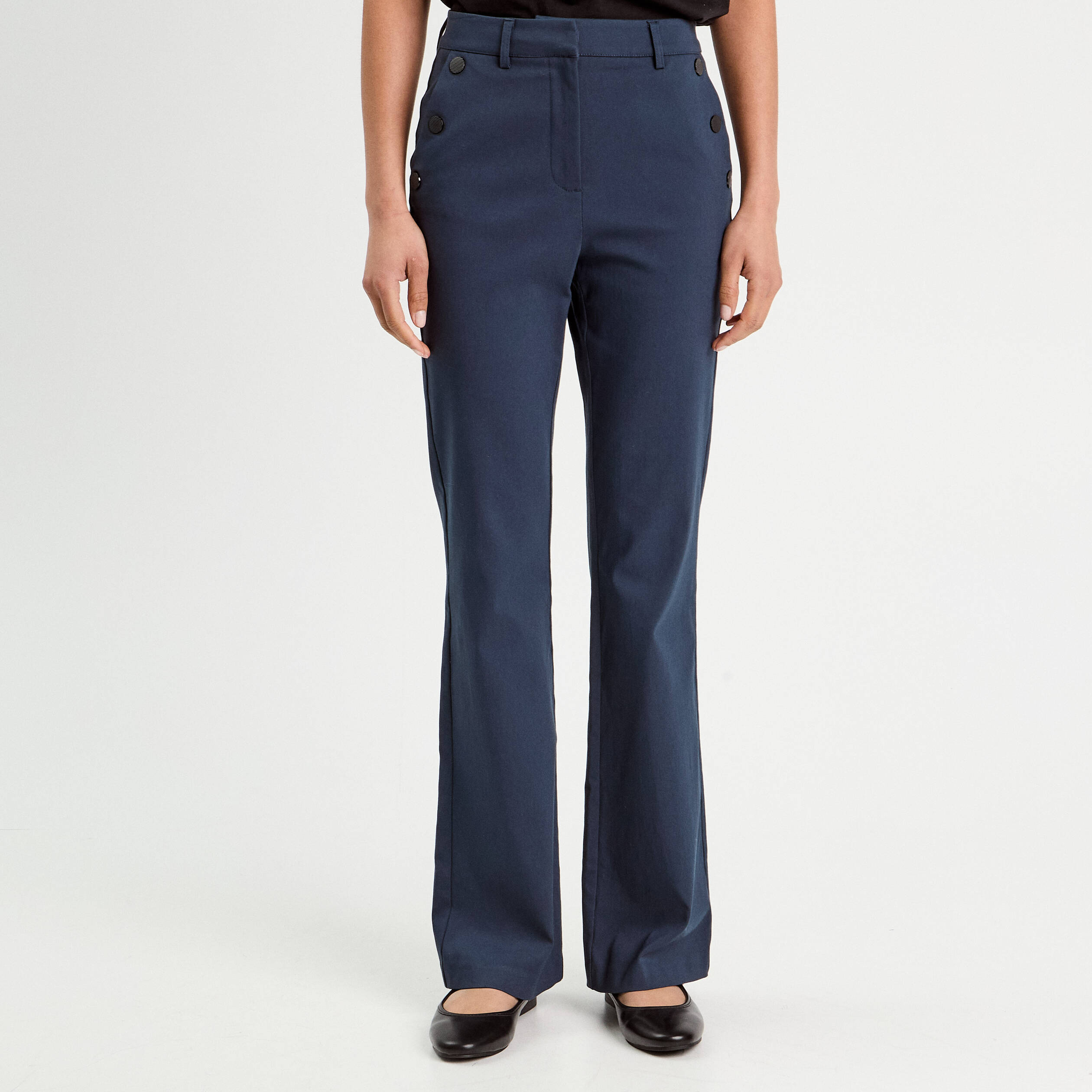 Pantalon bootcut &agrave; pont bleu marine femme