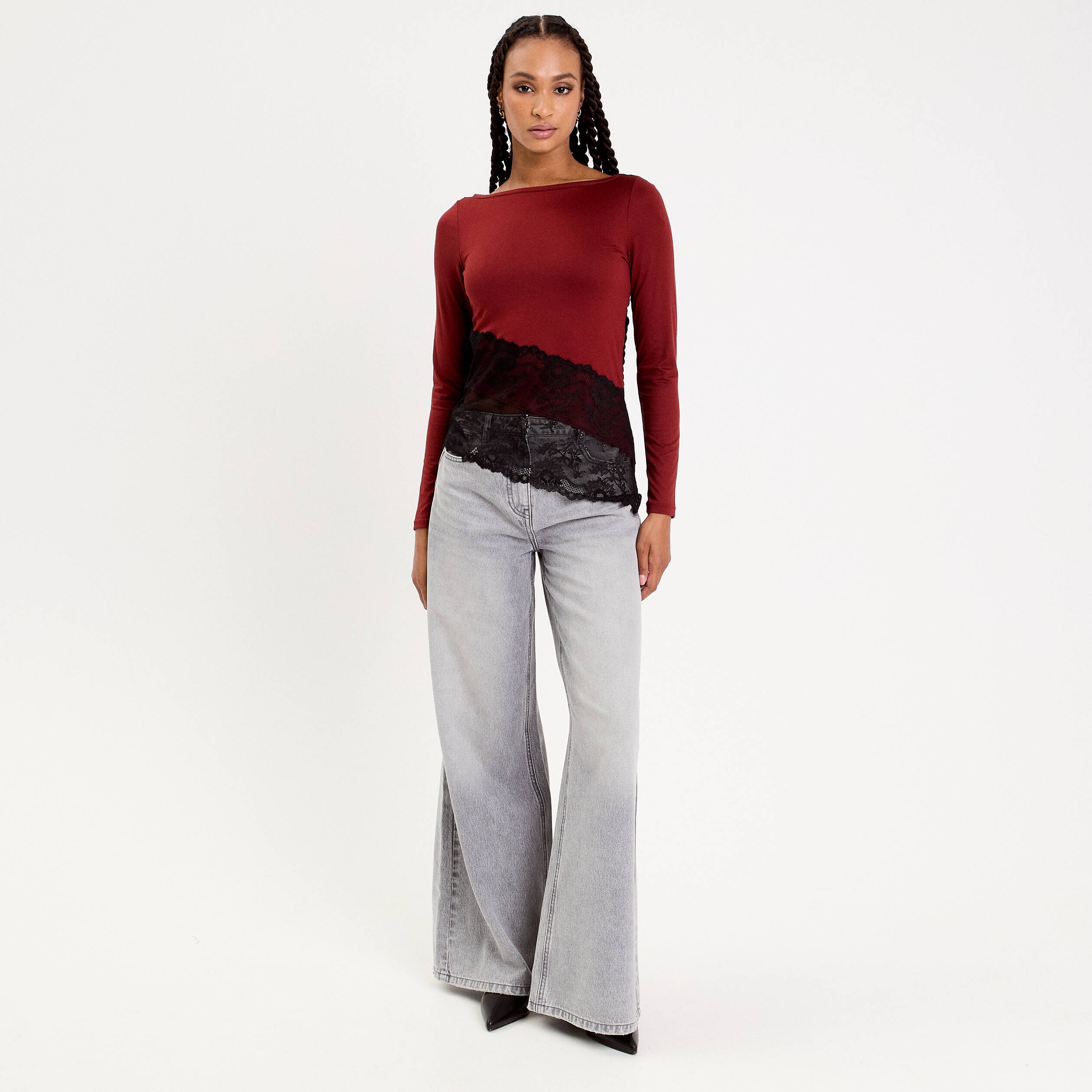 Top ajust&eacute; manches longues orange fonc&eacute; femme