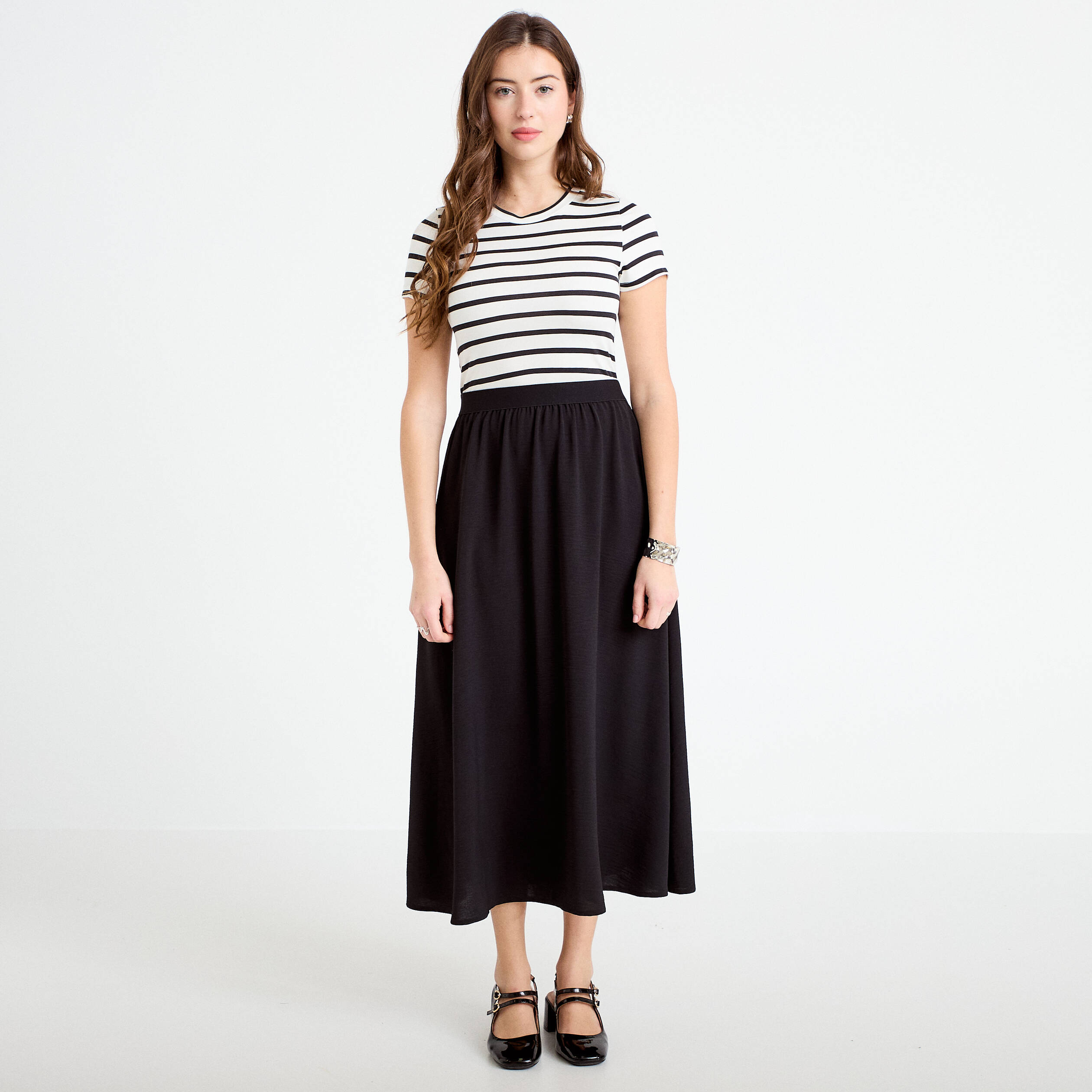 Robe longue &eacute;vas&eacute;e bi-mati&egrave;re noir femme