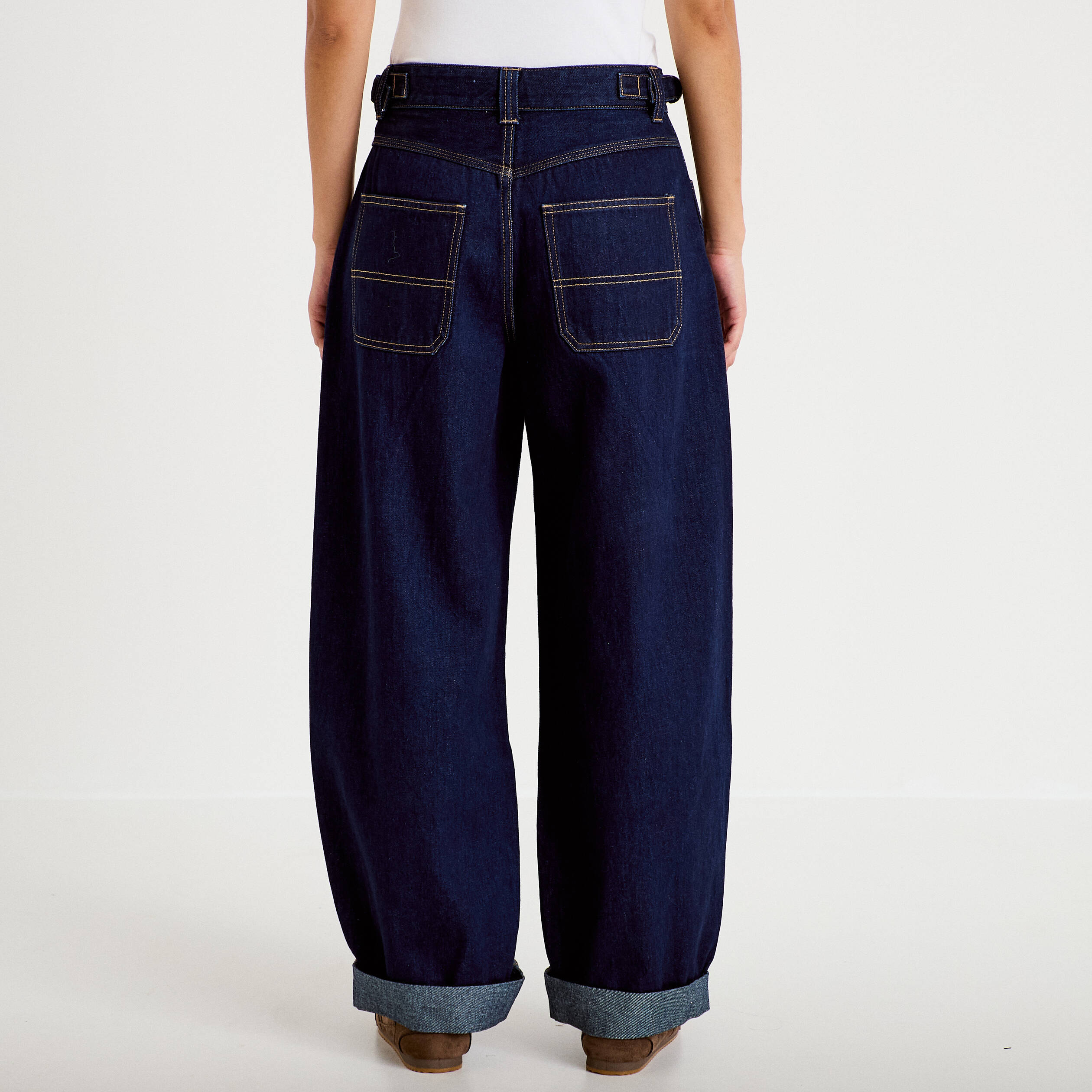 Jean barrel long en coton denim brut femme