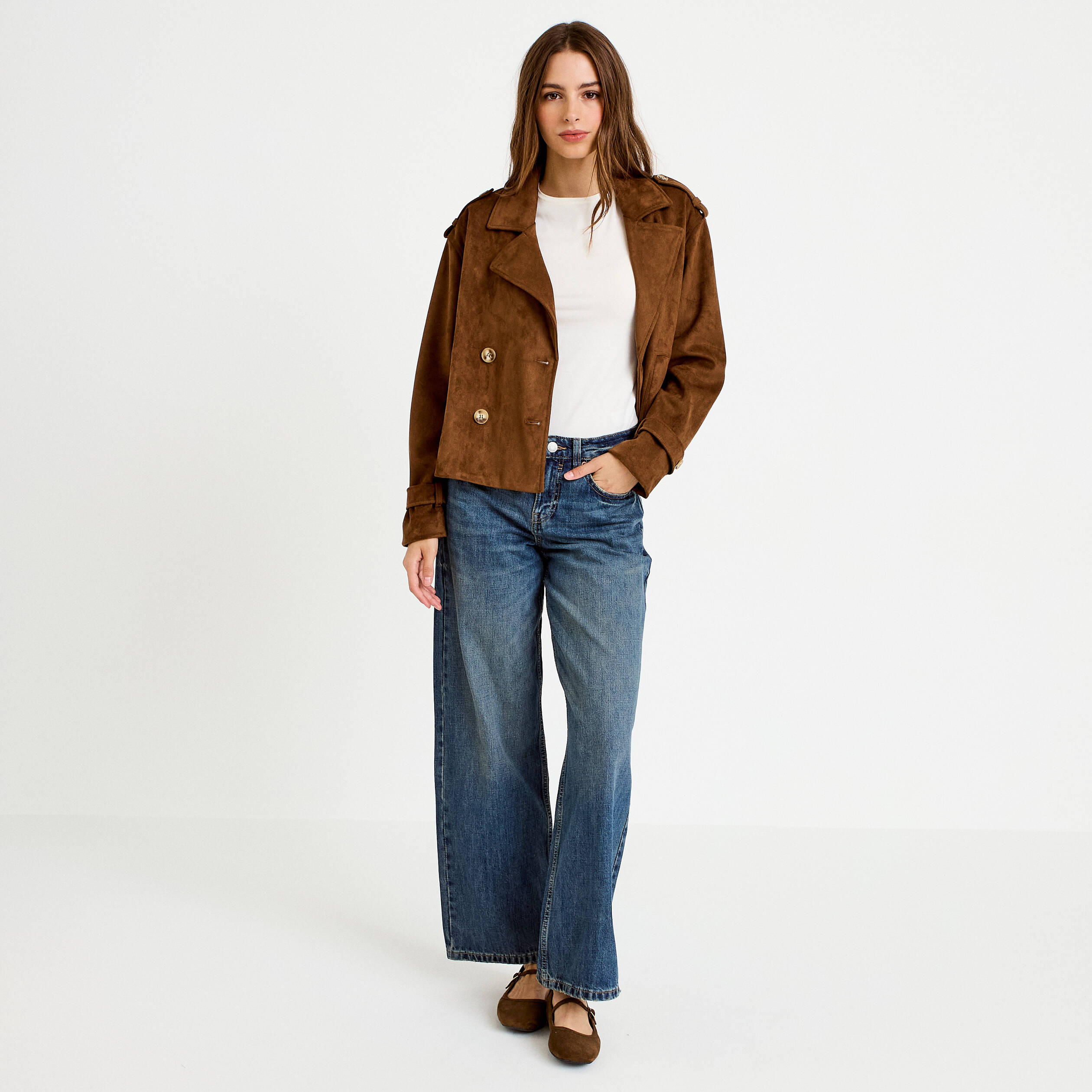 Jean wide leg taille basse denim double stone femme