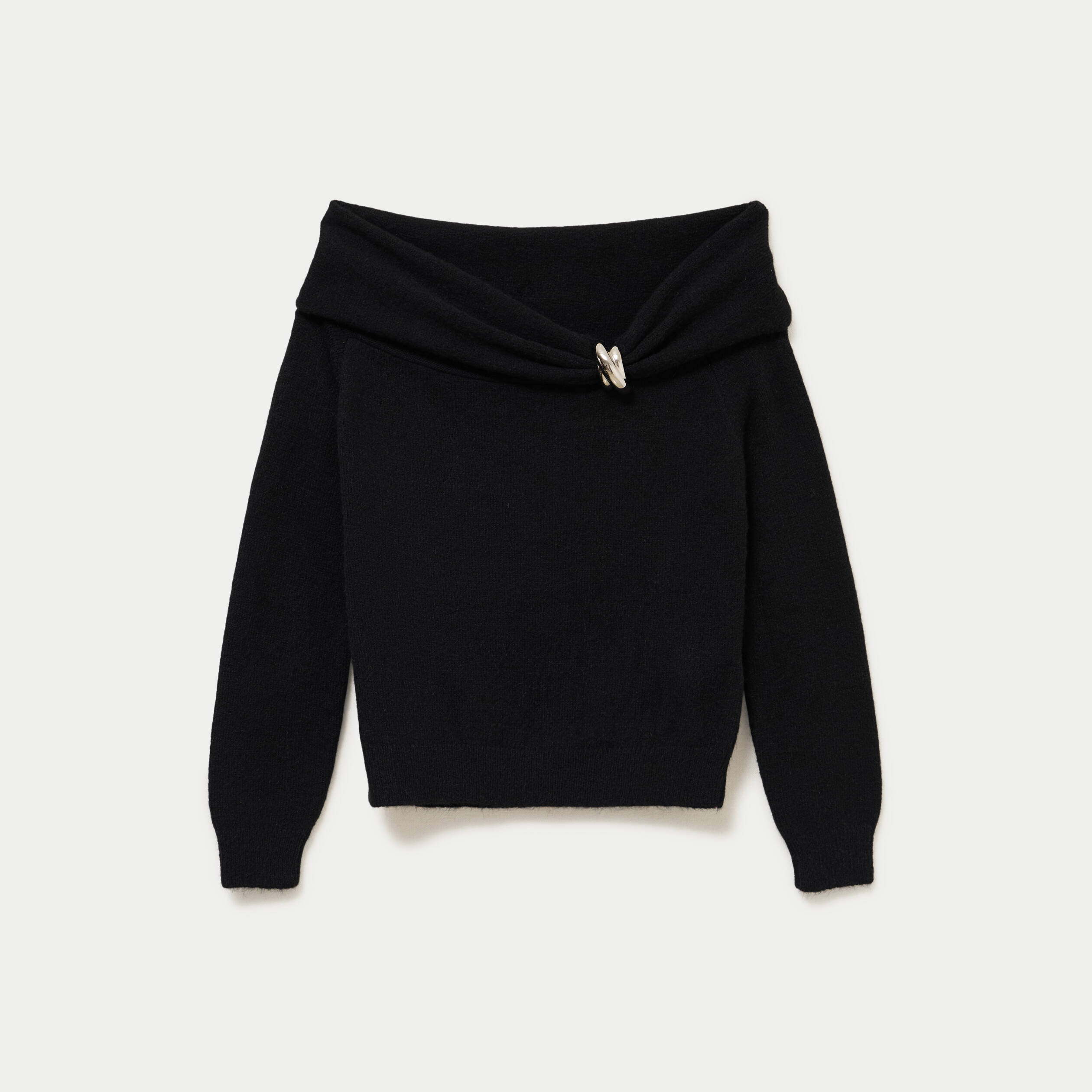 Pull col bardot manches longues noir femme