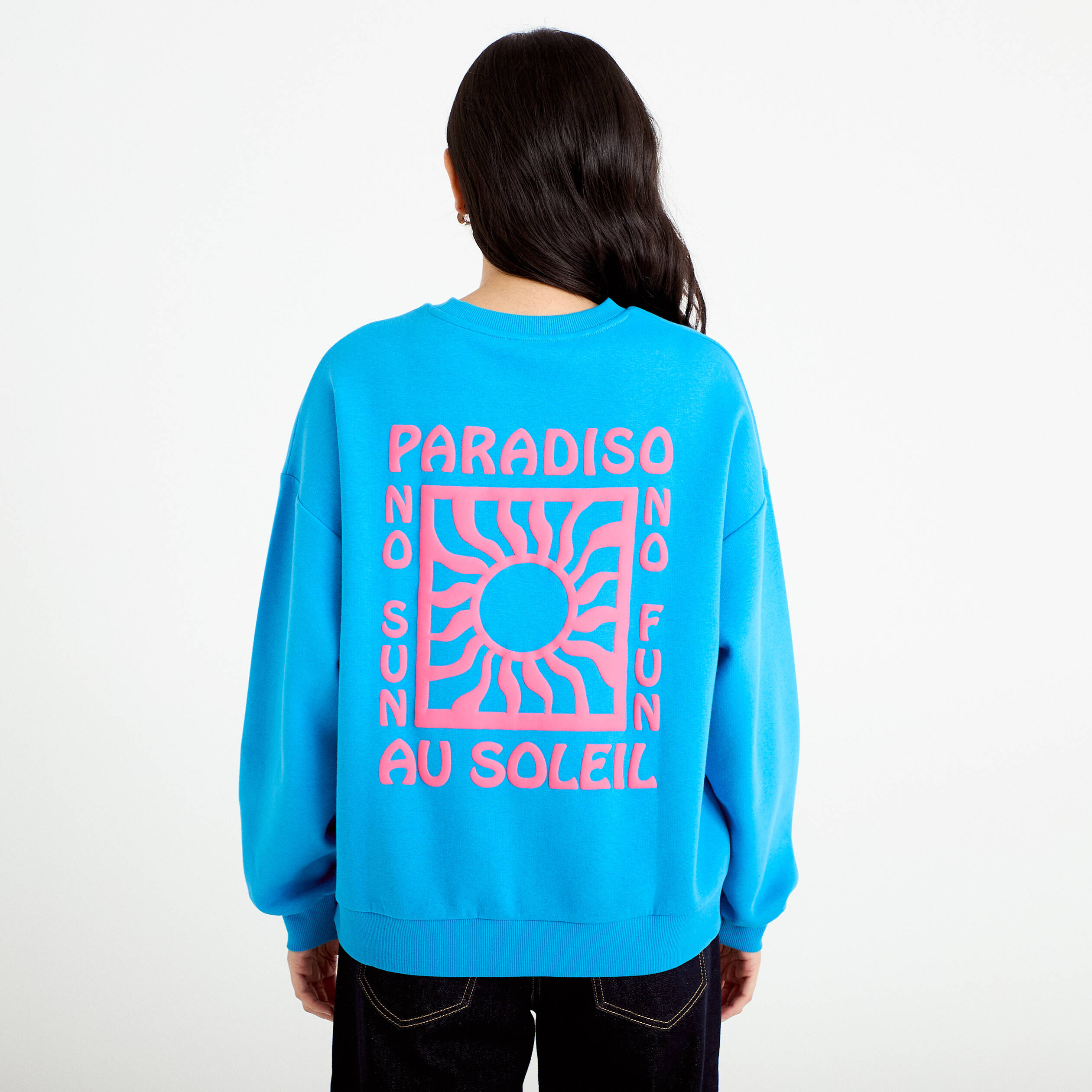 Sweat oversize col rond manches longues bleu electrique femme