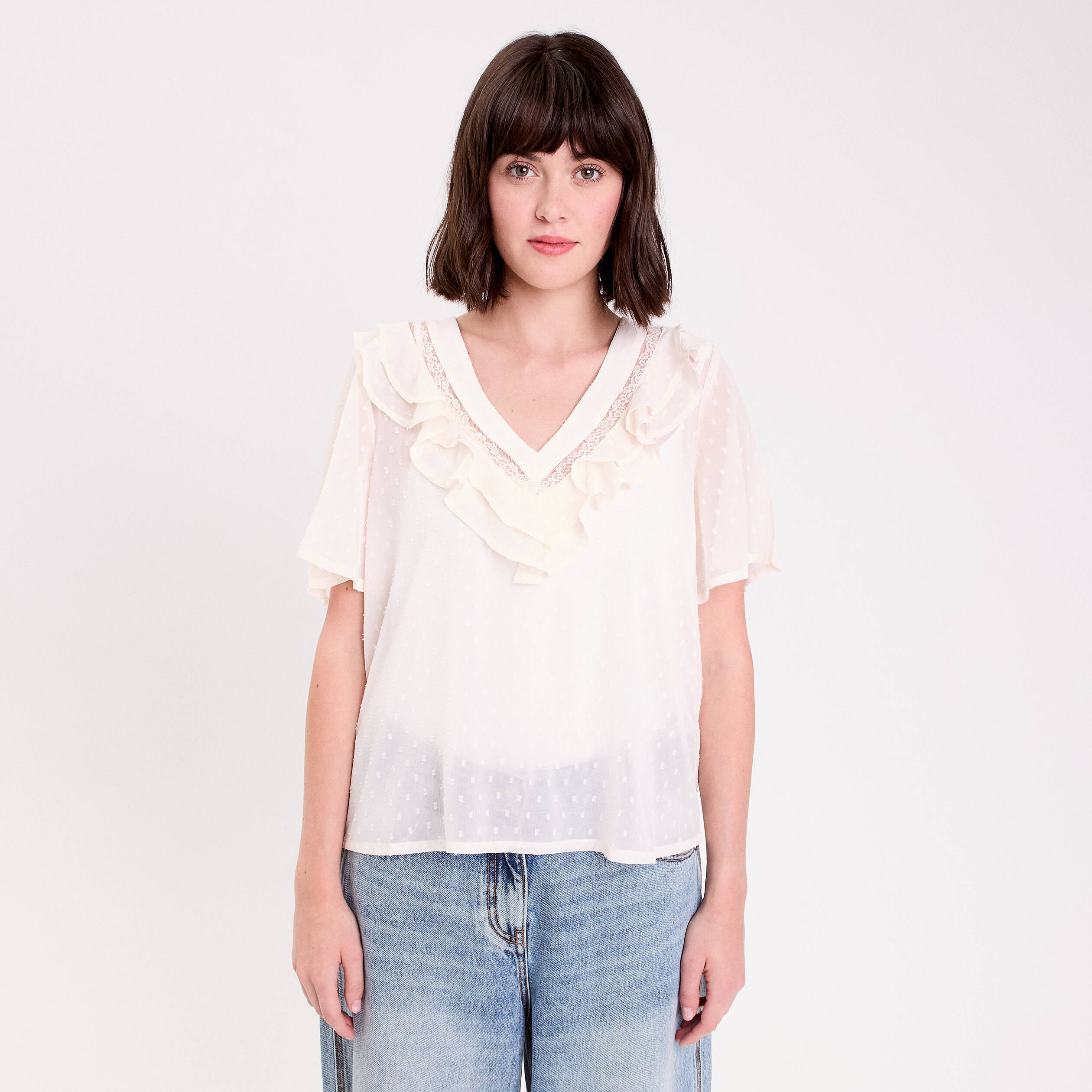 Blouse manches courtes ecru femme