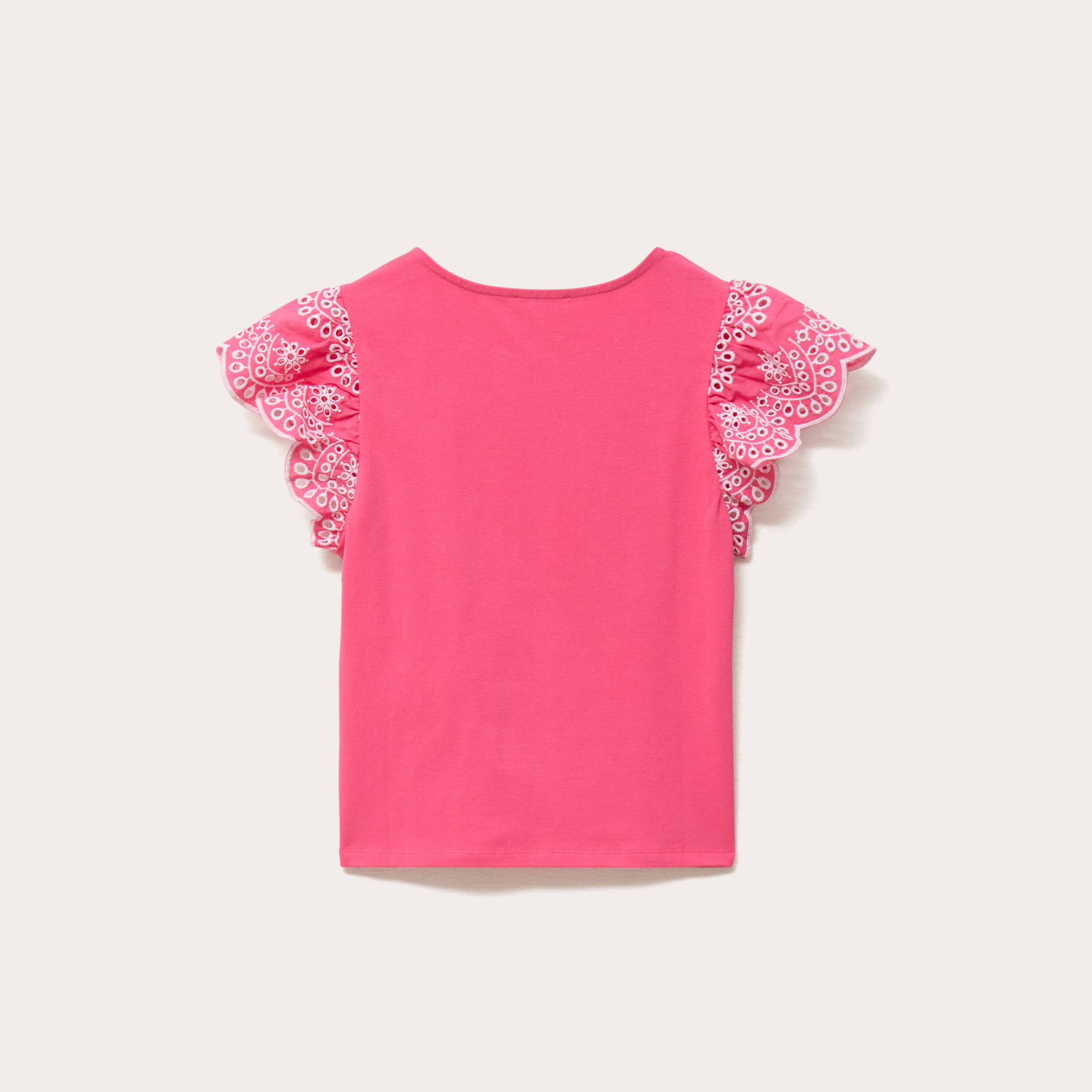 T-shirt manches brod&eacute;es rose fushia femme