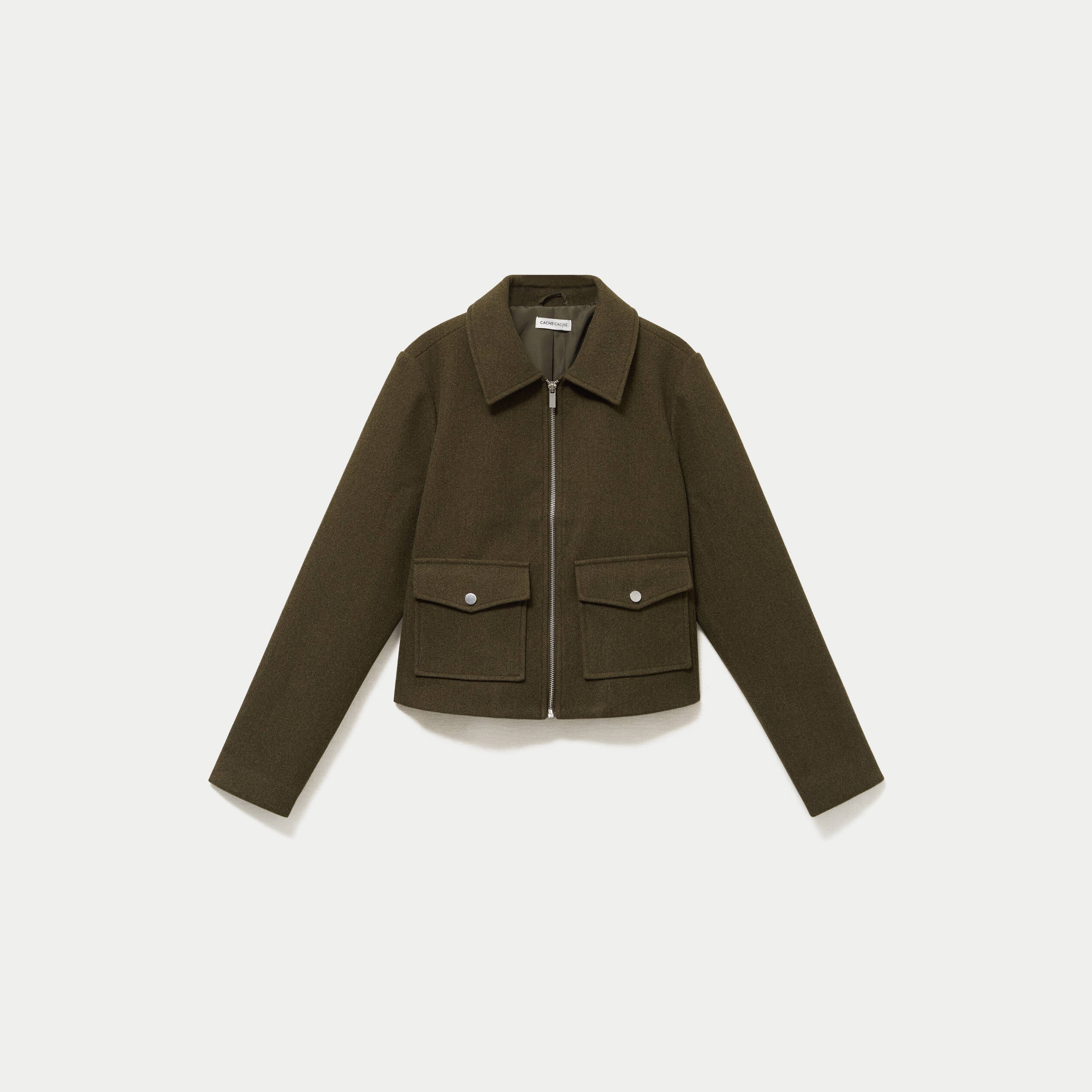 Veste zipp&eacute;e vert kaki femme