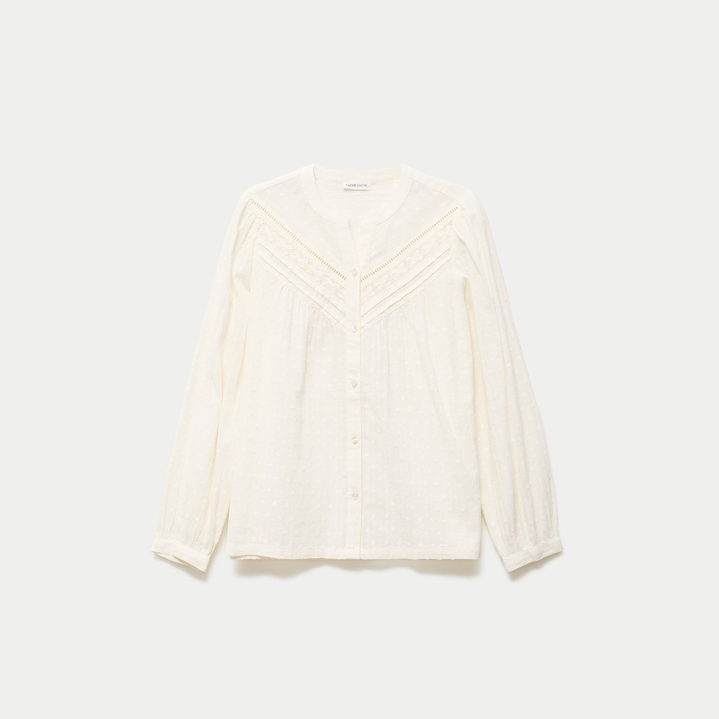 Blouse droite col rond manches longues ecru femme