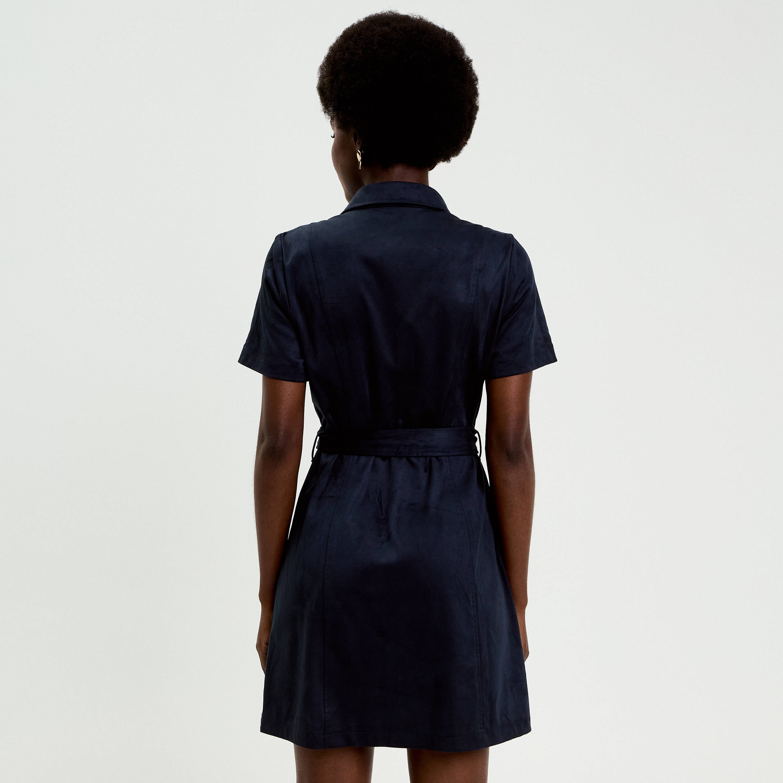 Robe boutonn&eacute;e aspect daim bleu marine femme
