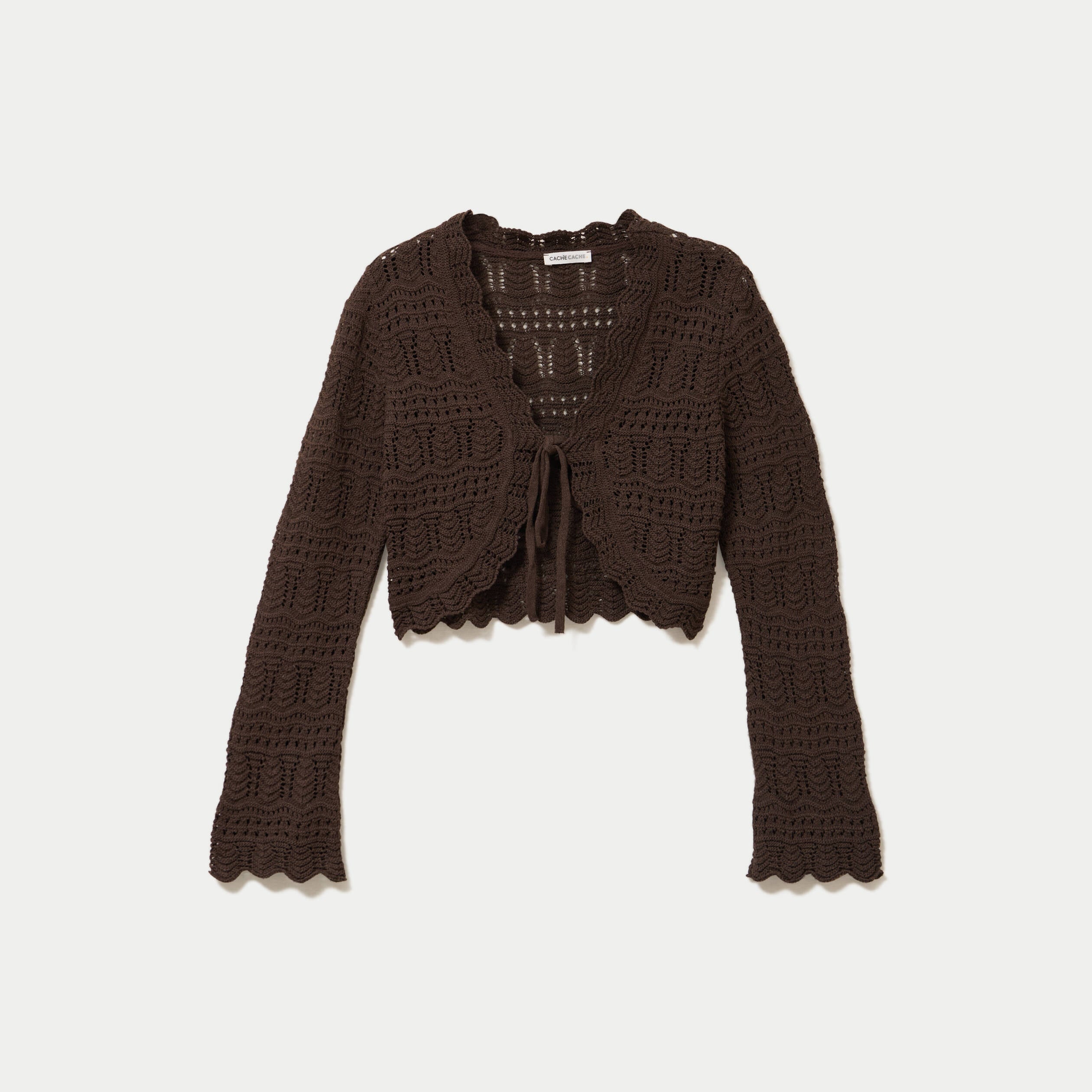 Gilet ajour&eacute; nou&eacute; marron fonc&eacute; femme