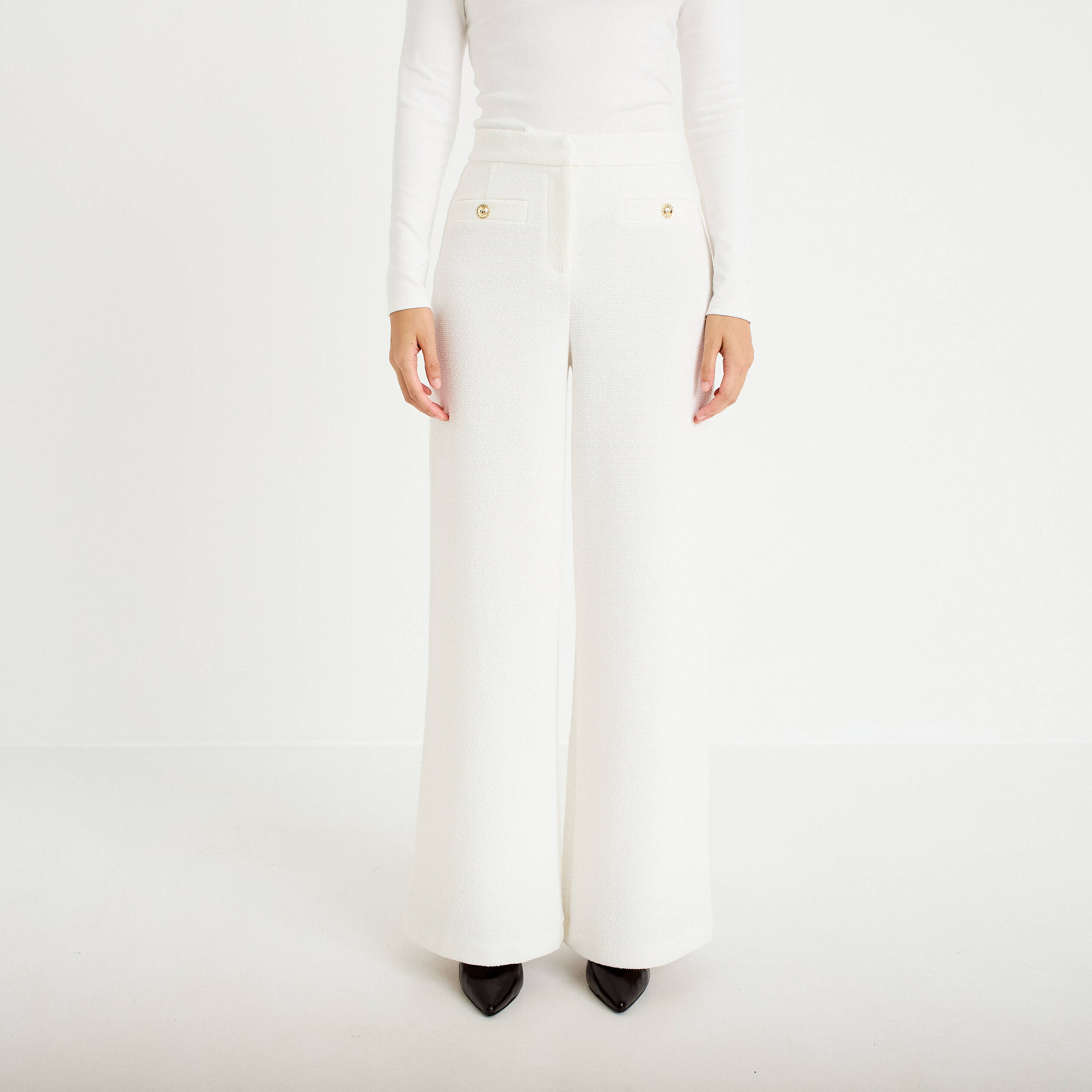 Pantalon bootcut taille standard ecru femme