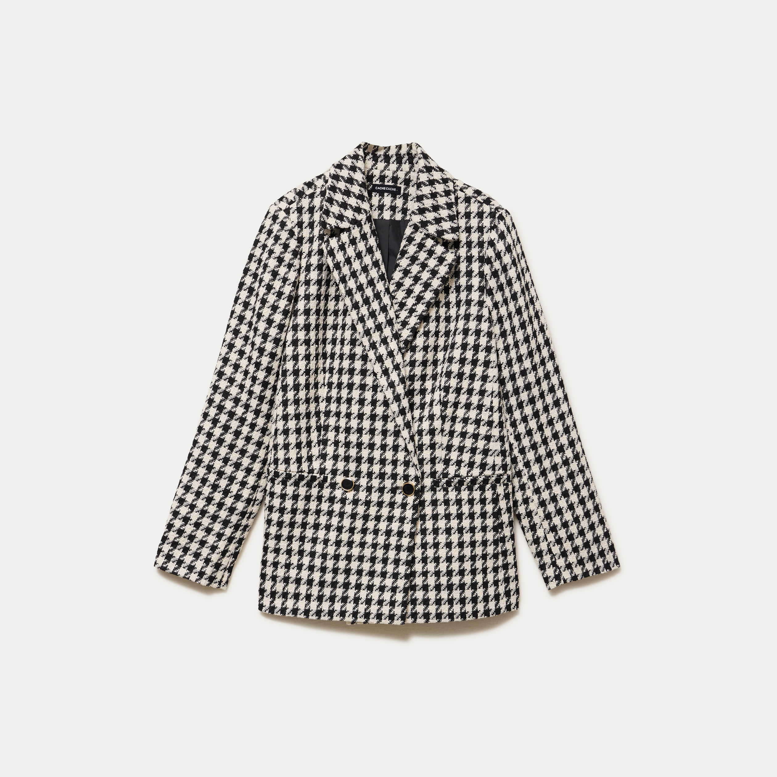 Blazer oversize en tweed manches longues noir femme