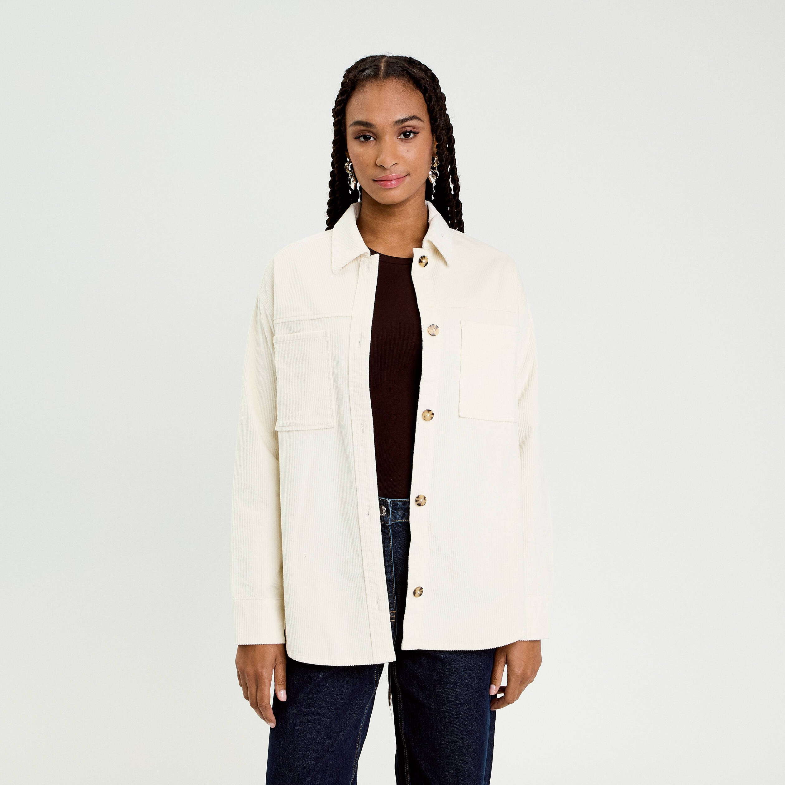 Chemise oversize en velours ivoire femme