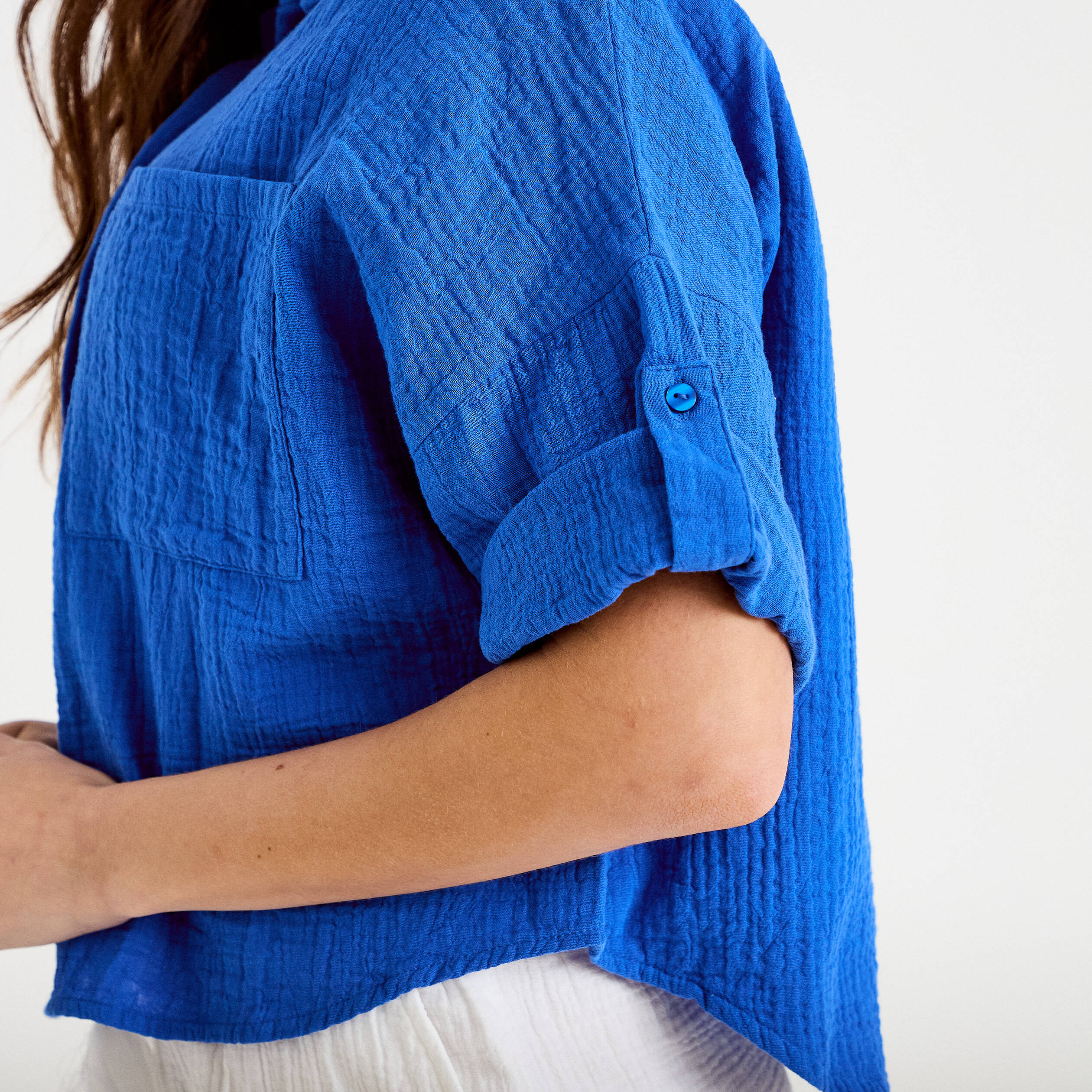 Chemise manches 3/4 bleu electrique femme