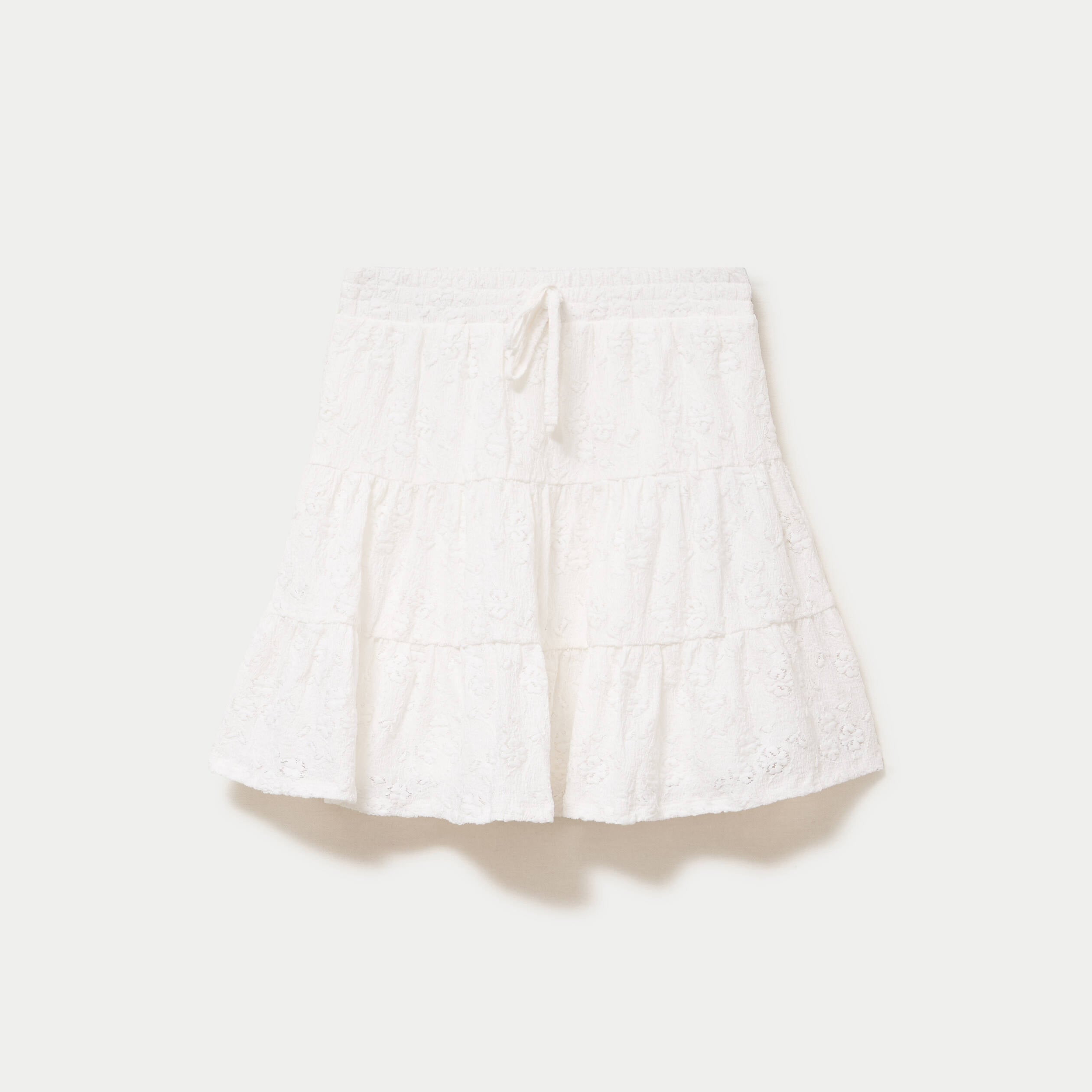 Jupe courte &eacute;vas&eacute;e en maille ecru femme