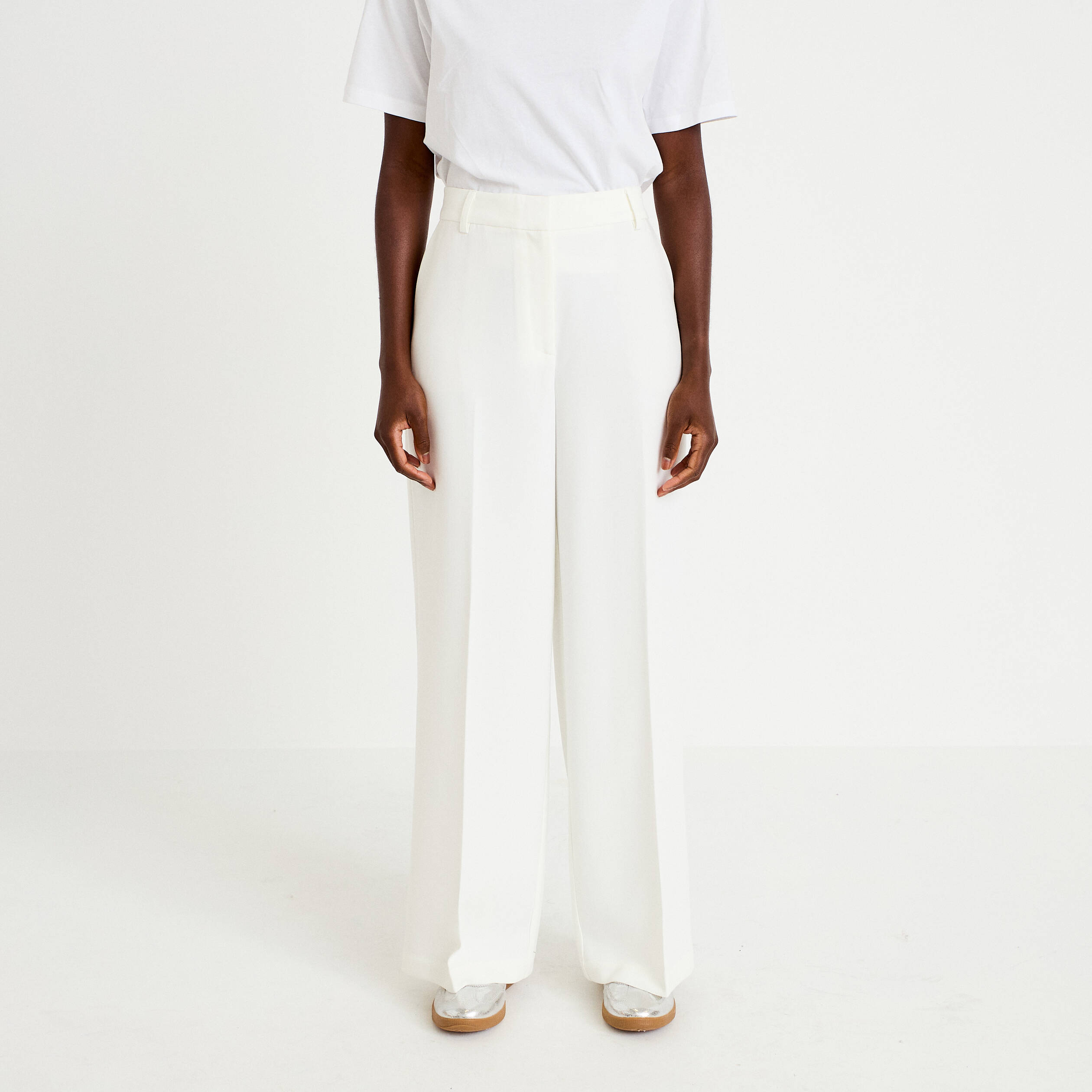 Pantalon bootcut taille standard ecru femme