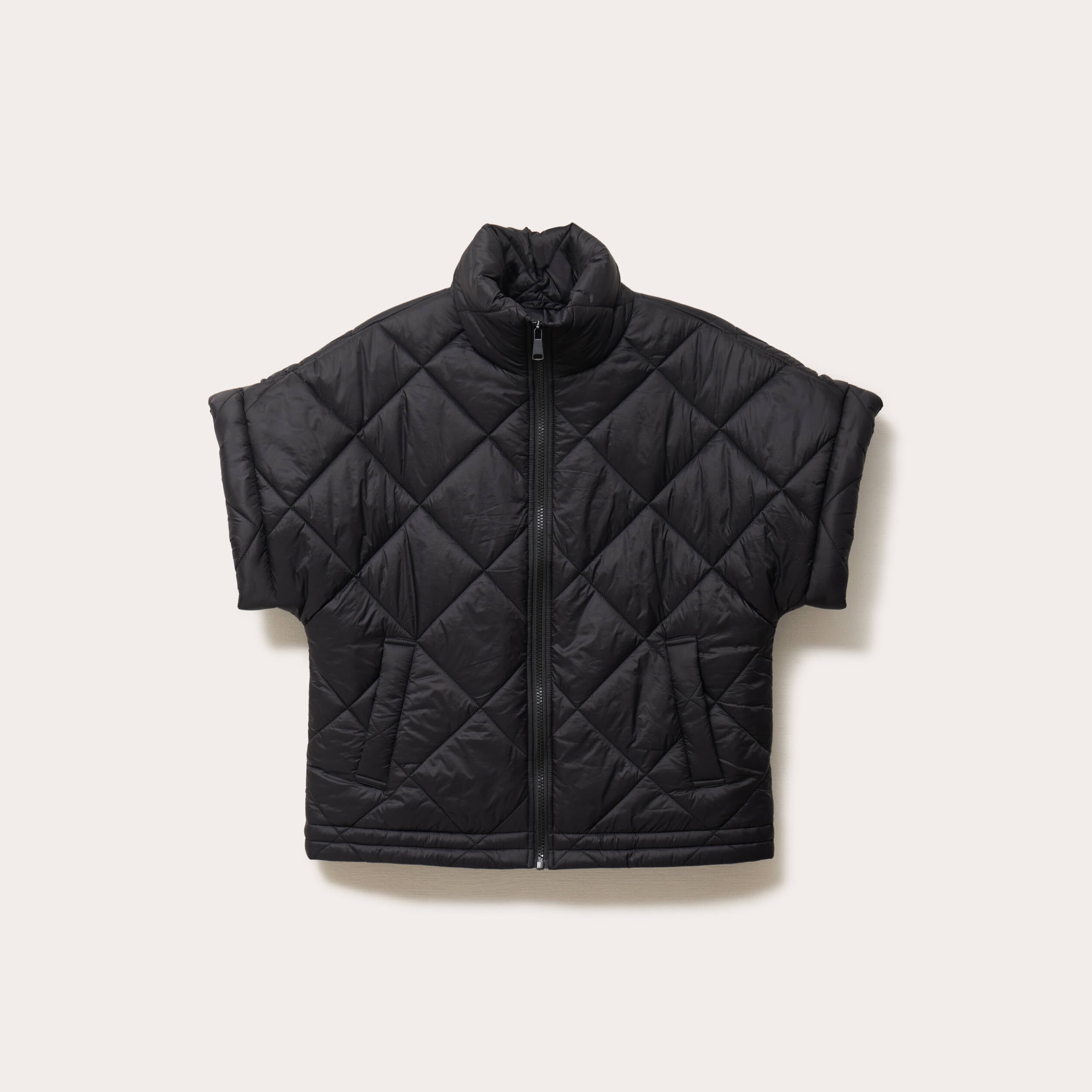 Veste col montant manches courtes noir femme