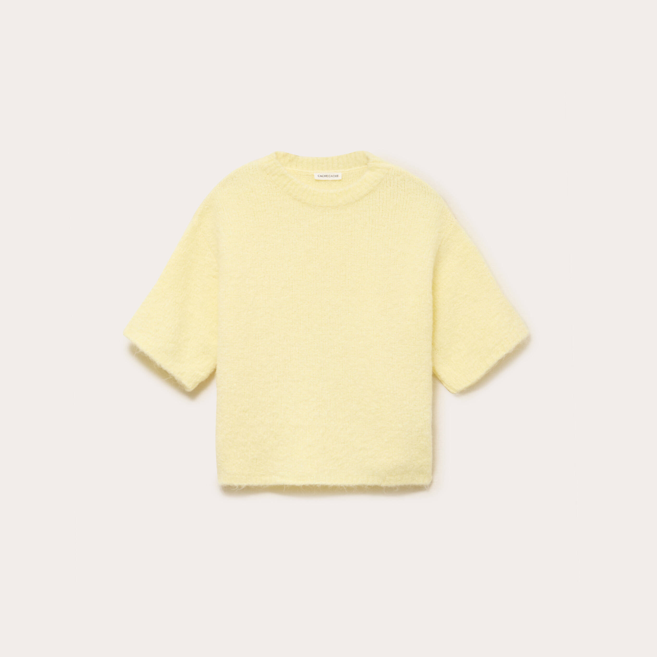 Pull manches courtes jaune clair femme