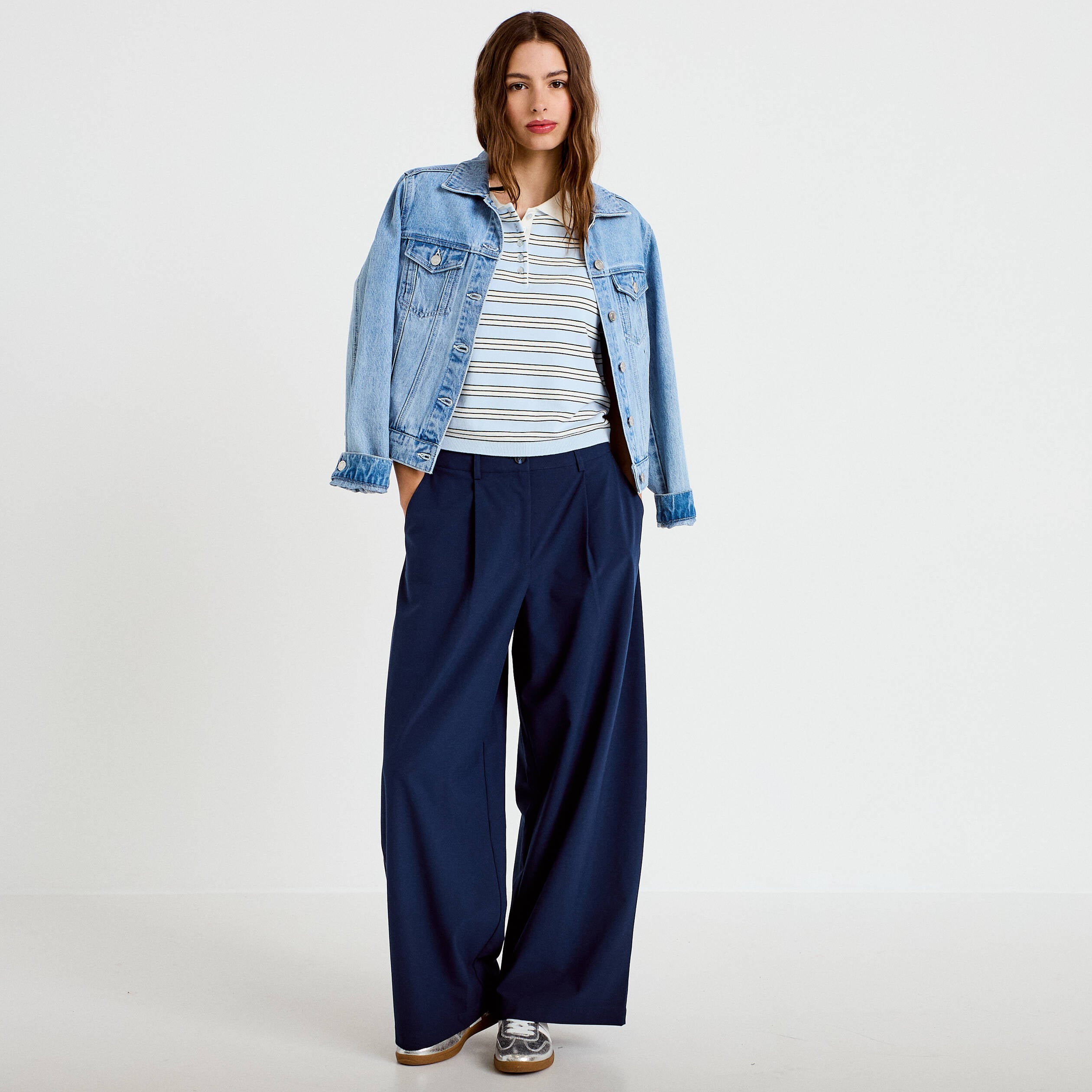 Pantalon barrel taille standard bleu marine femme