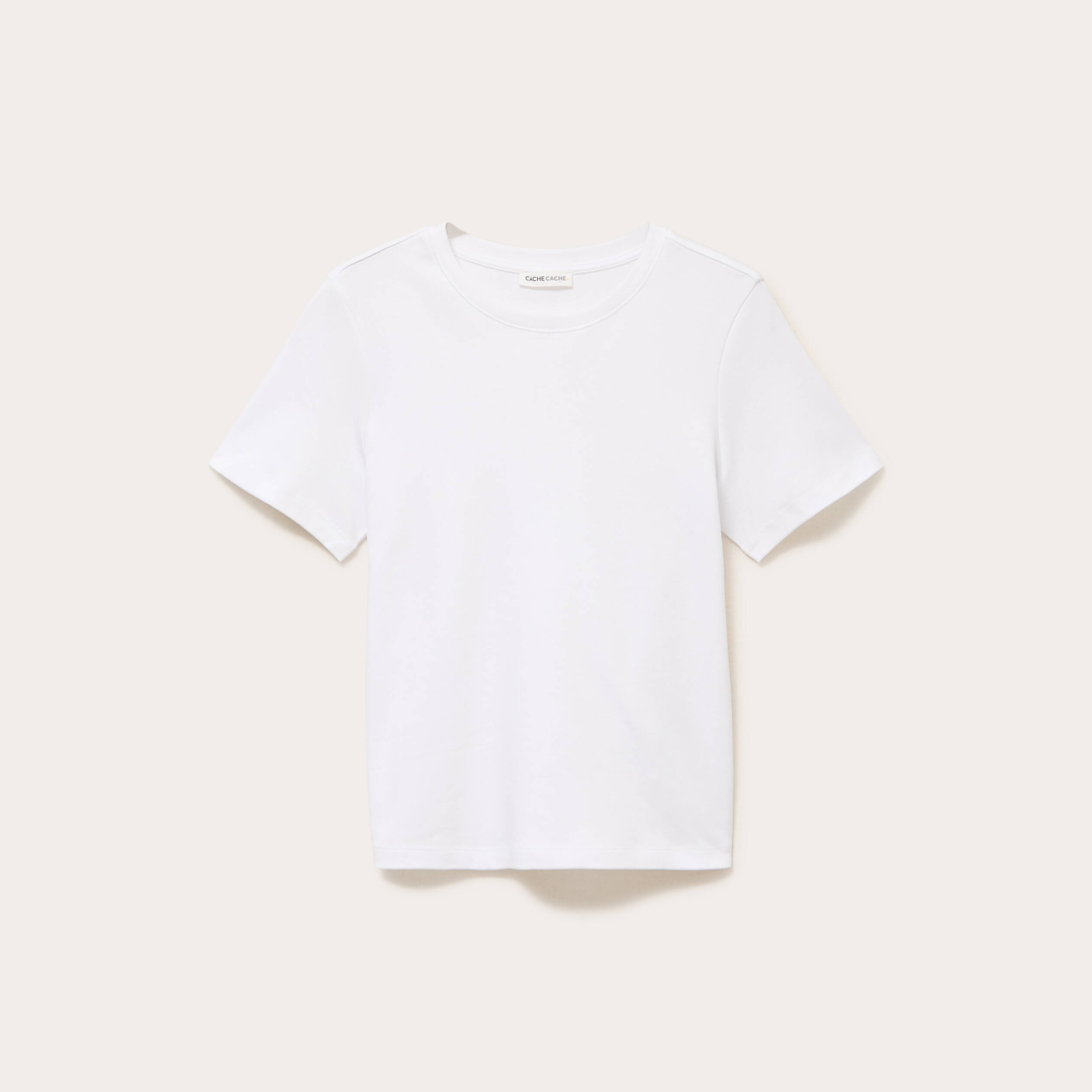 T-shirt col rond manches courtes blanc femme