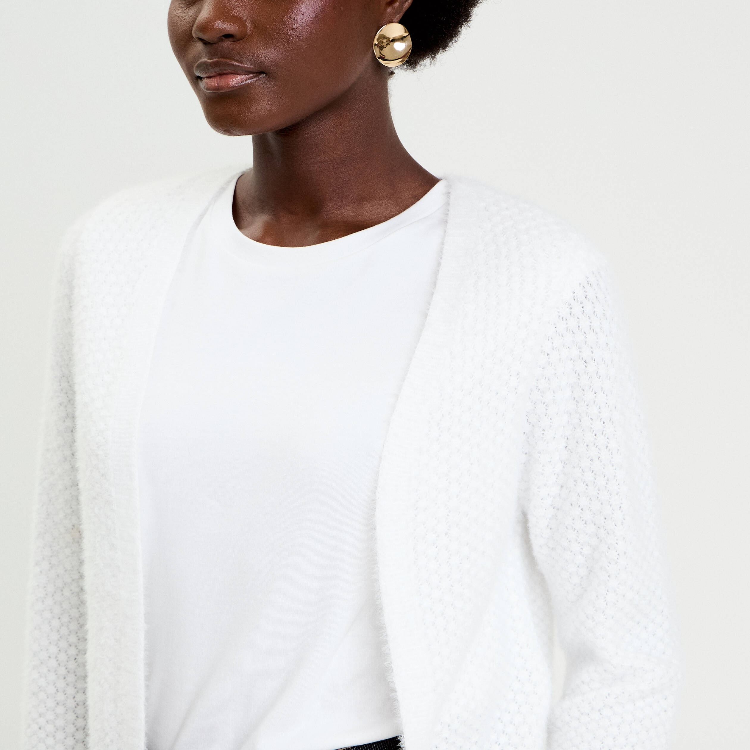 Gilet droit manches longues ecru femme