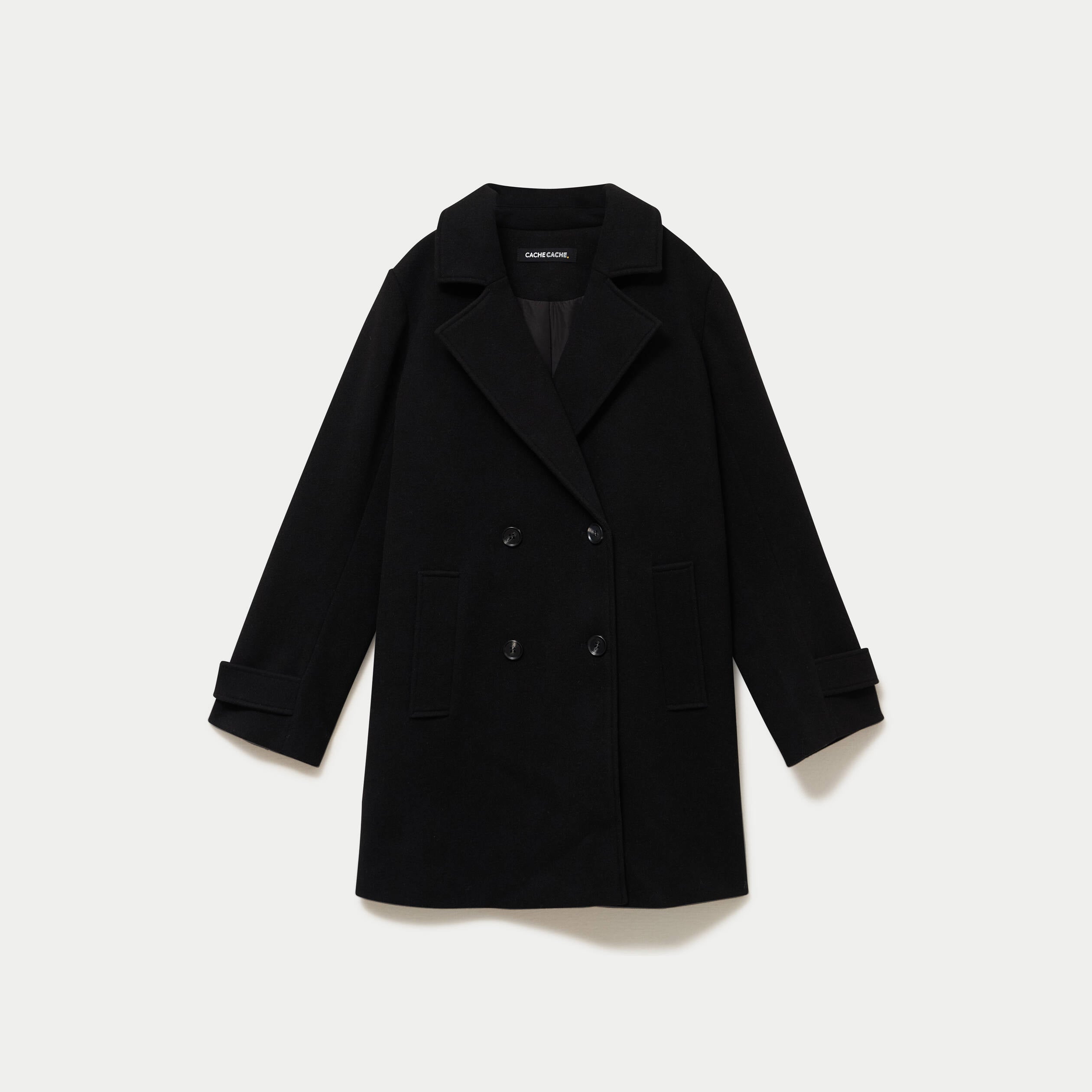 Manteau col classique manches longues noir femme