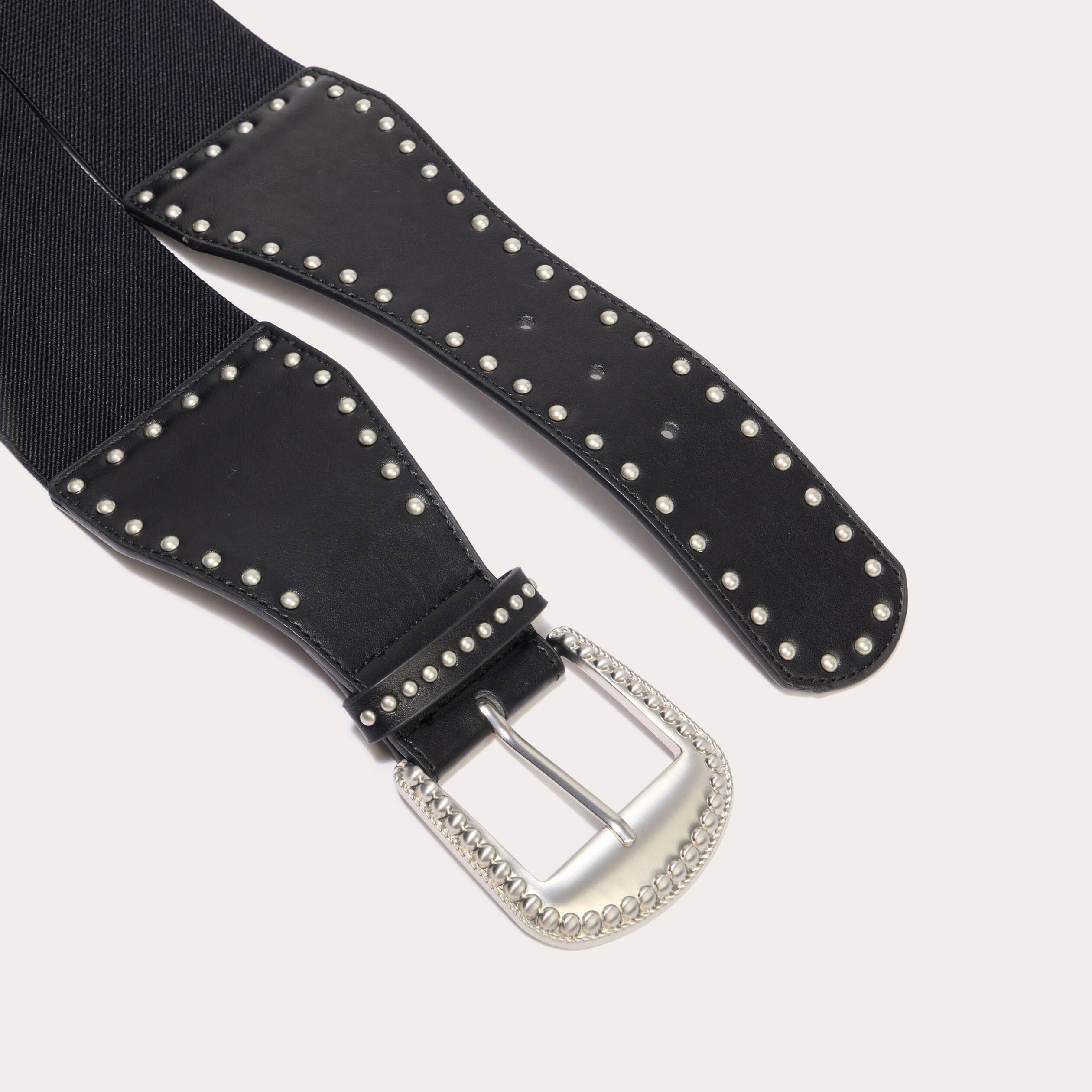 Ceinture large &agrave; d&eacute;tails clout&eacute;s noir femme