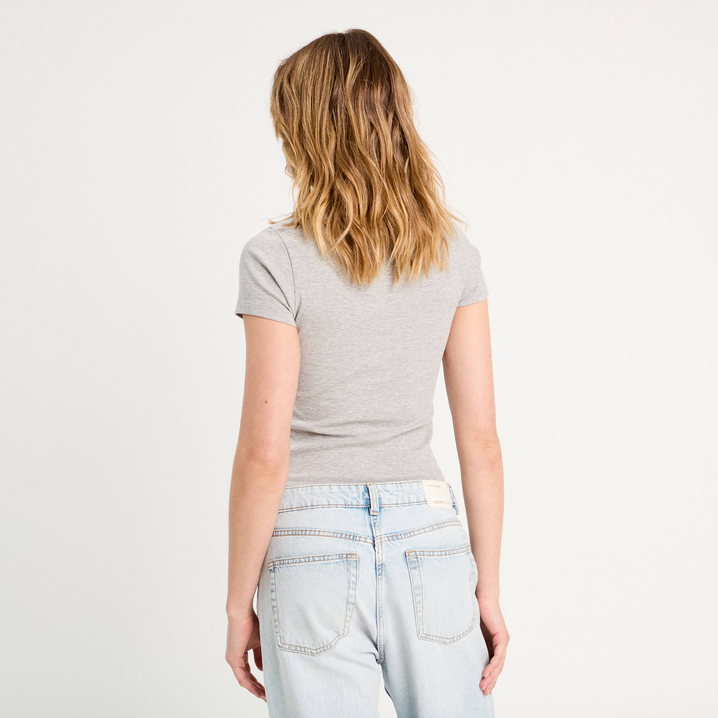 T -shirt manches courtes gris clair femme