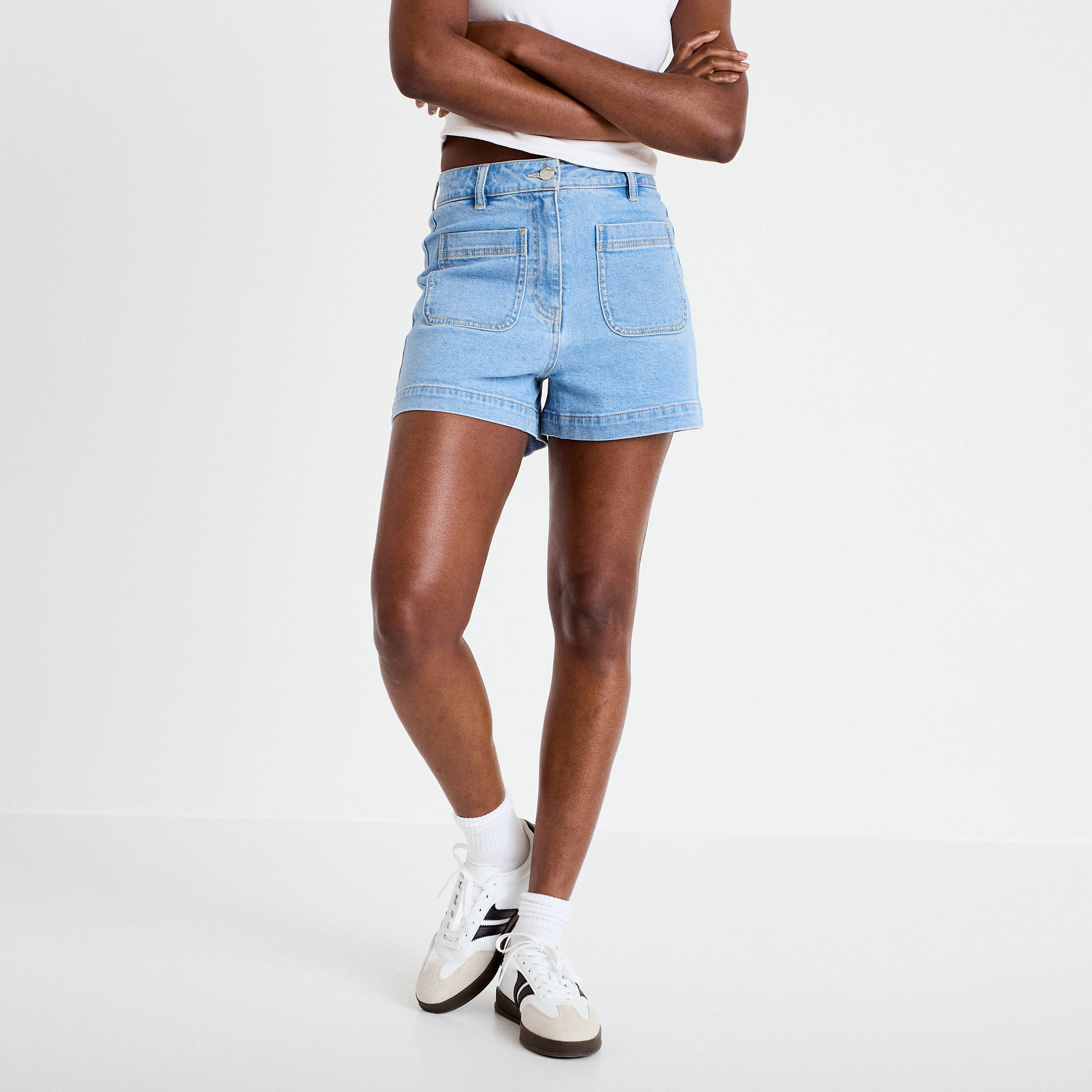 Short mom en jean denim bleach femme