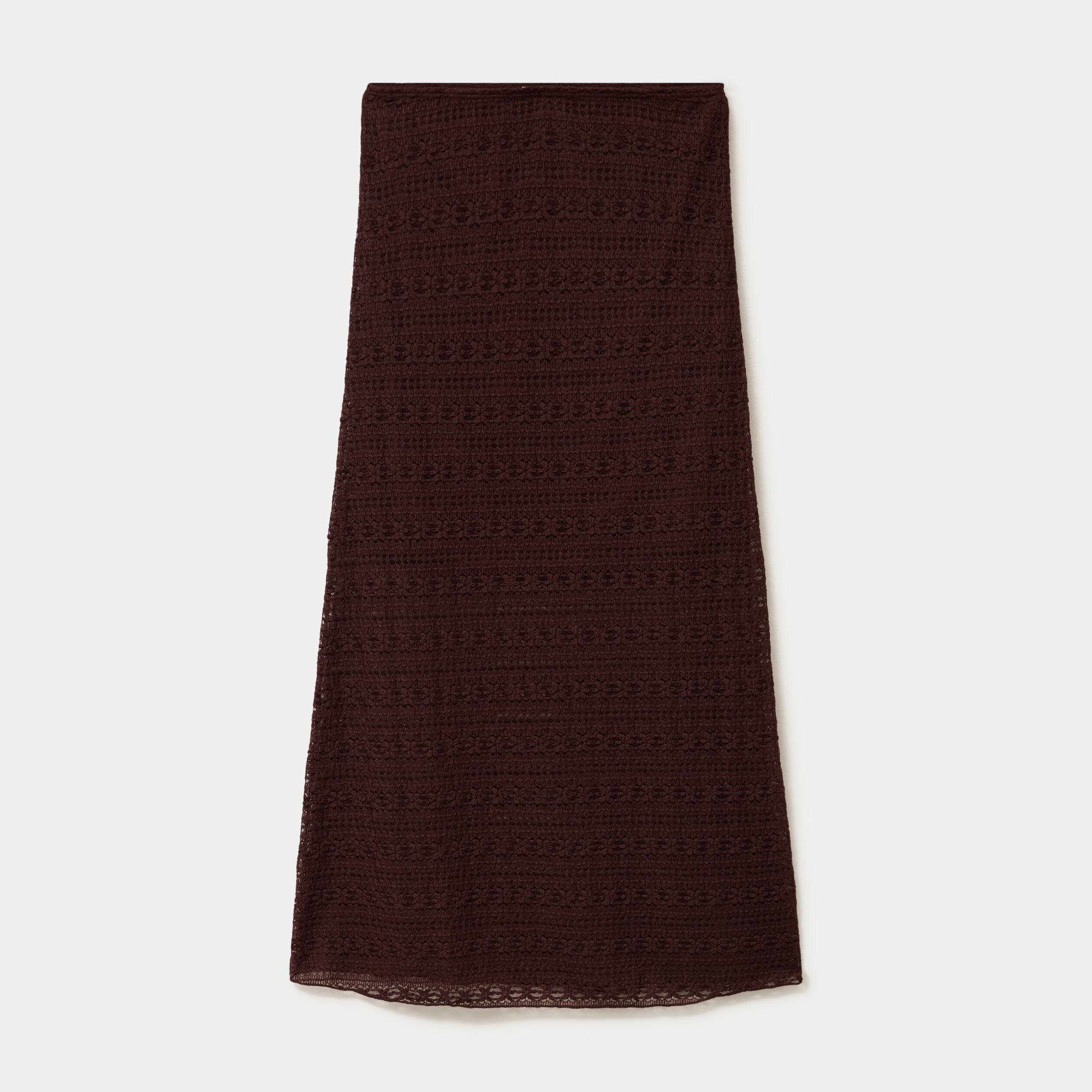 Jupe longue droite en dentelle marron femme