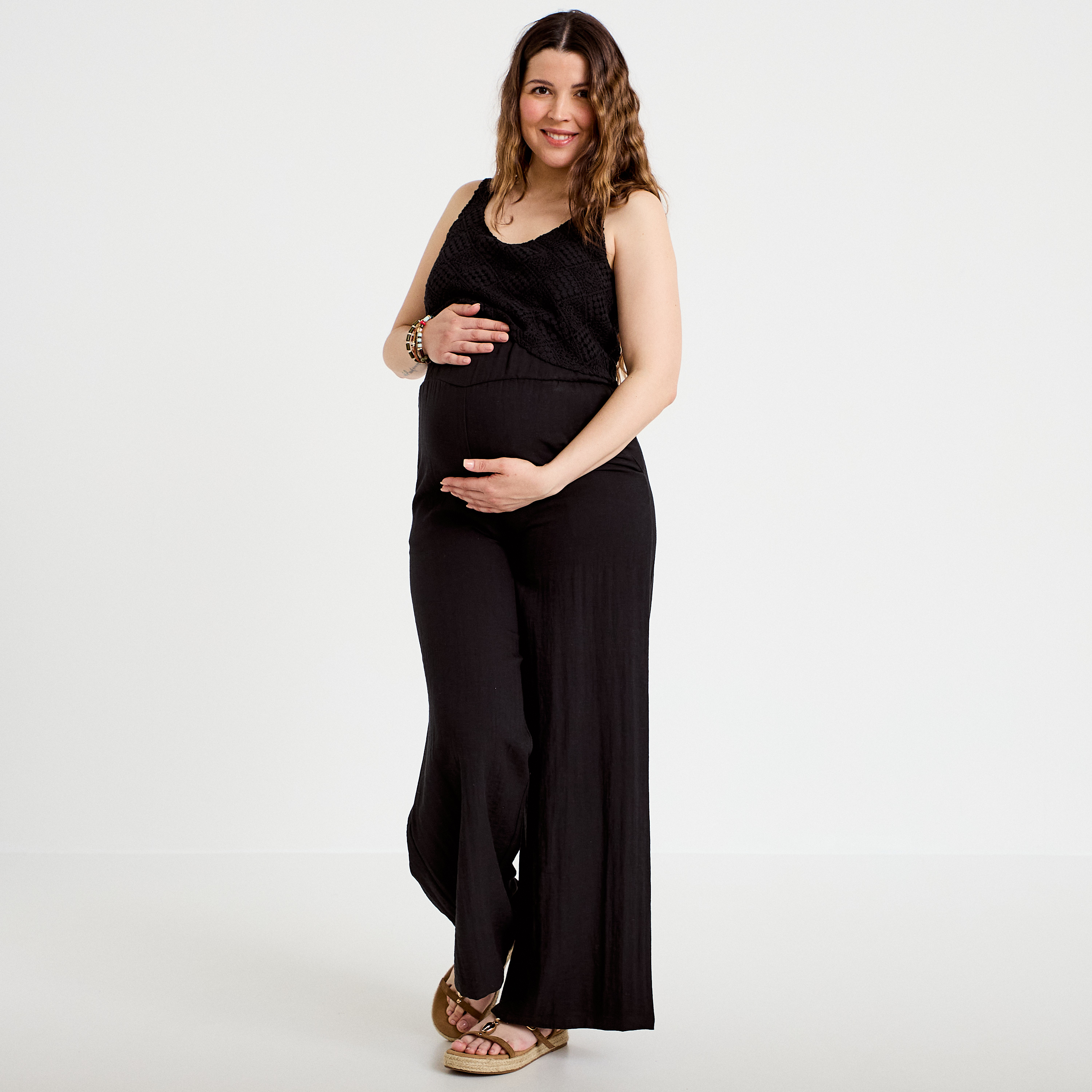 Combinaison bi-mati&egrave;re coupe large noir femme