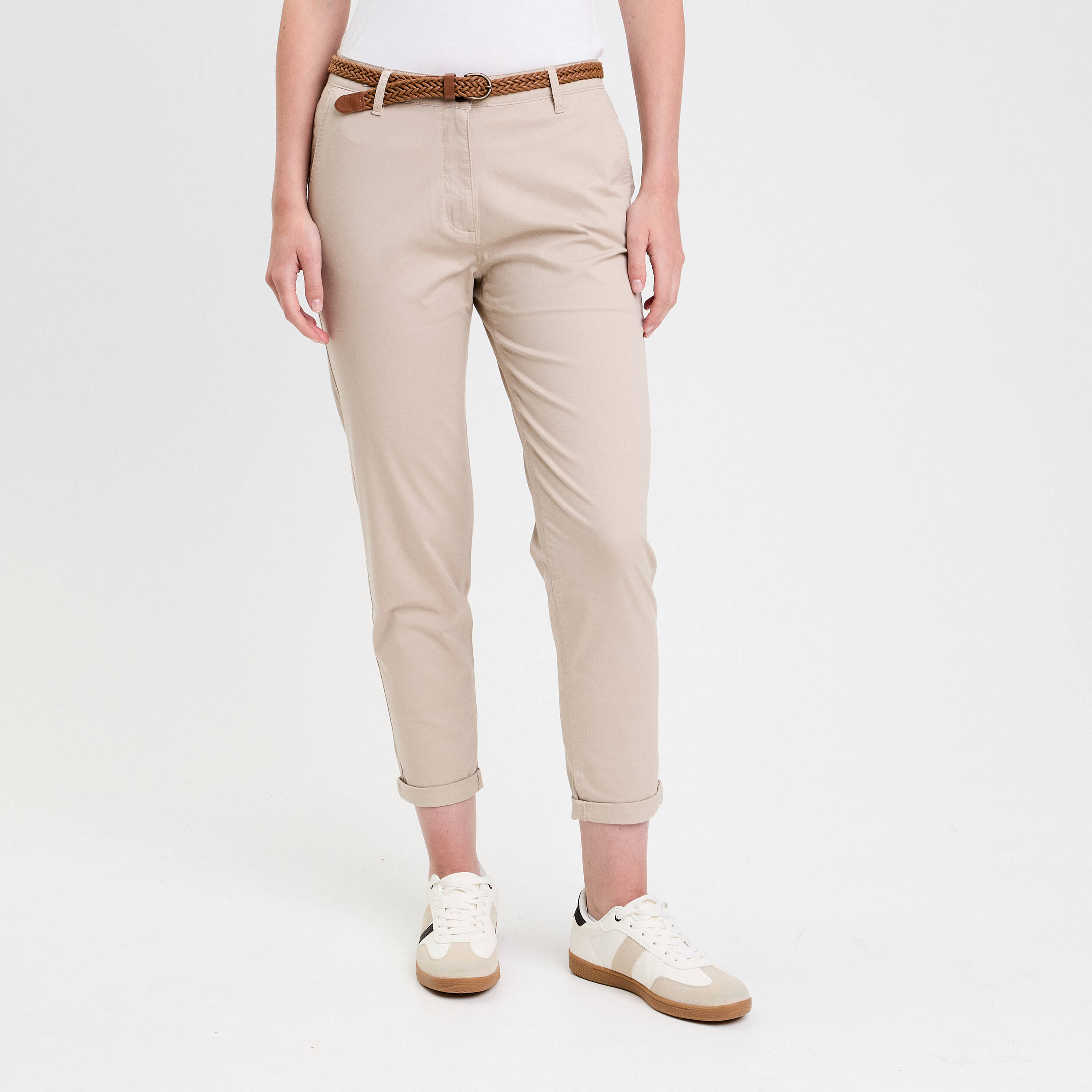 Pantalon chino 7/8&egrave;me beige femme