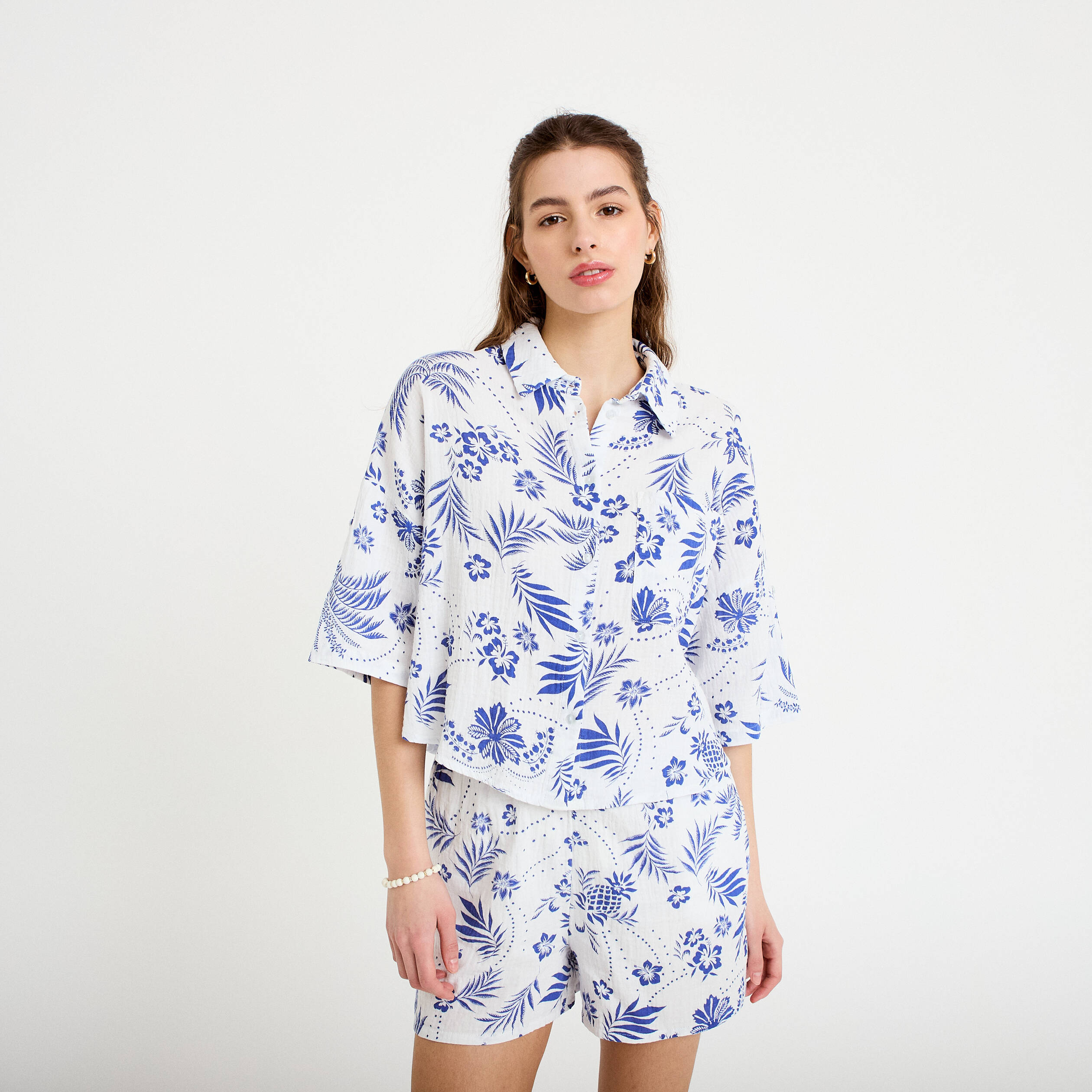 Chemise manches 3/4 blanc femme