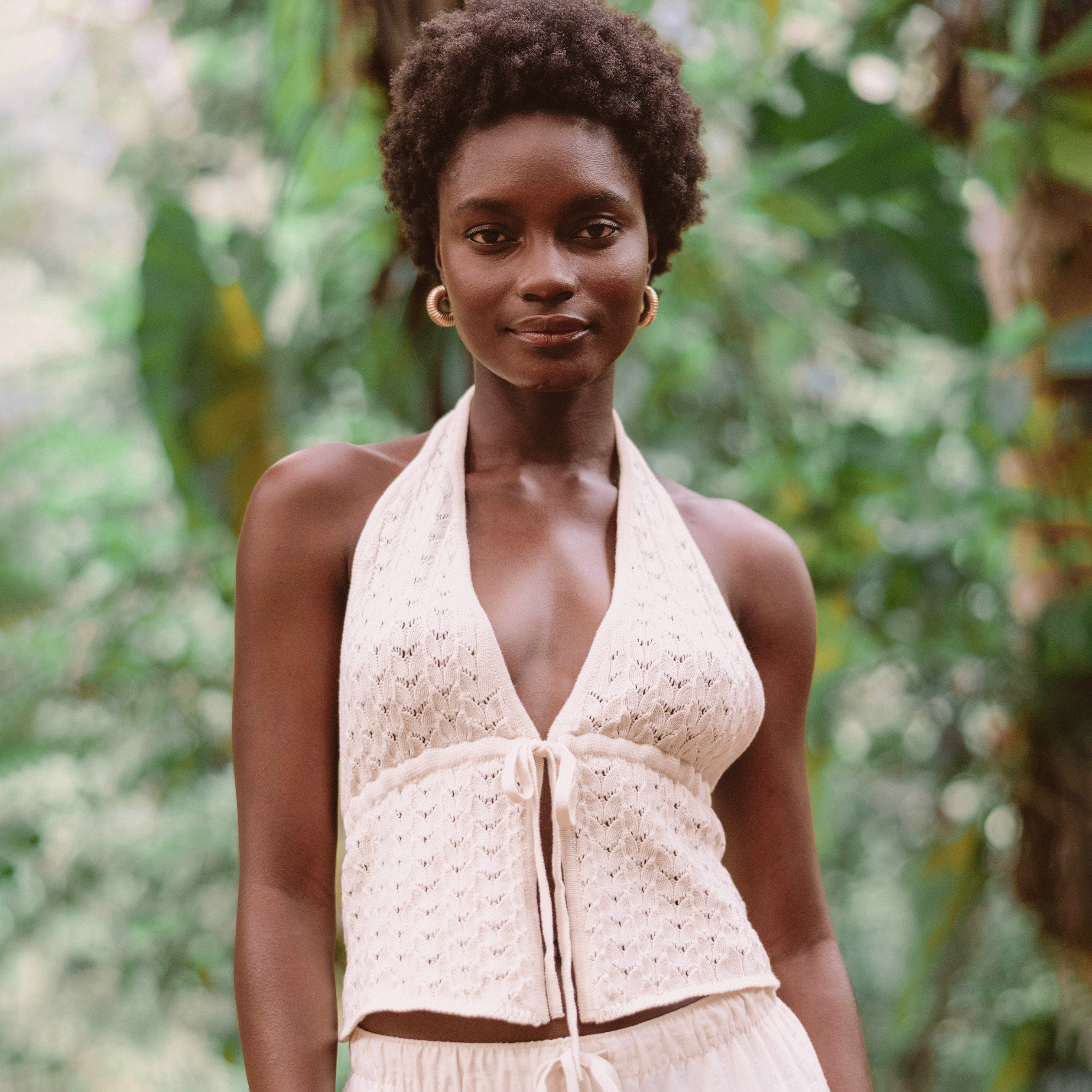 Top ajour&eacute; ecru femme