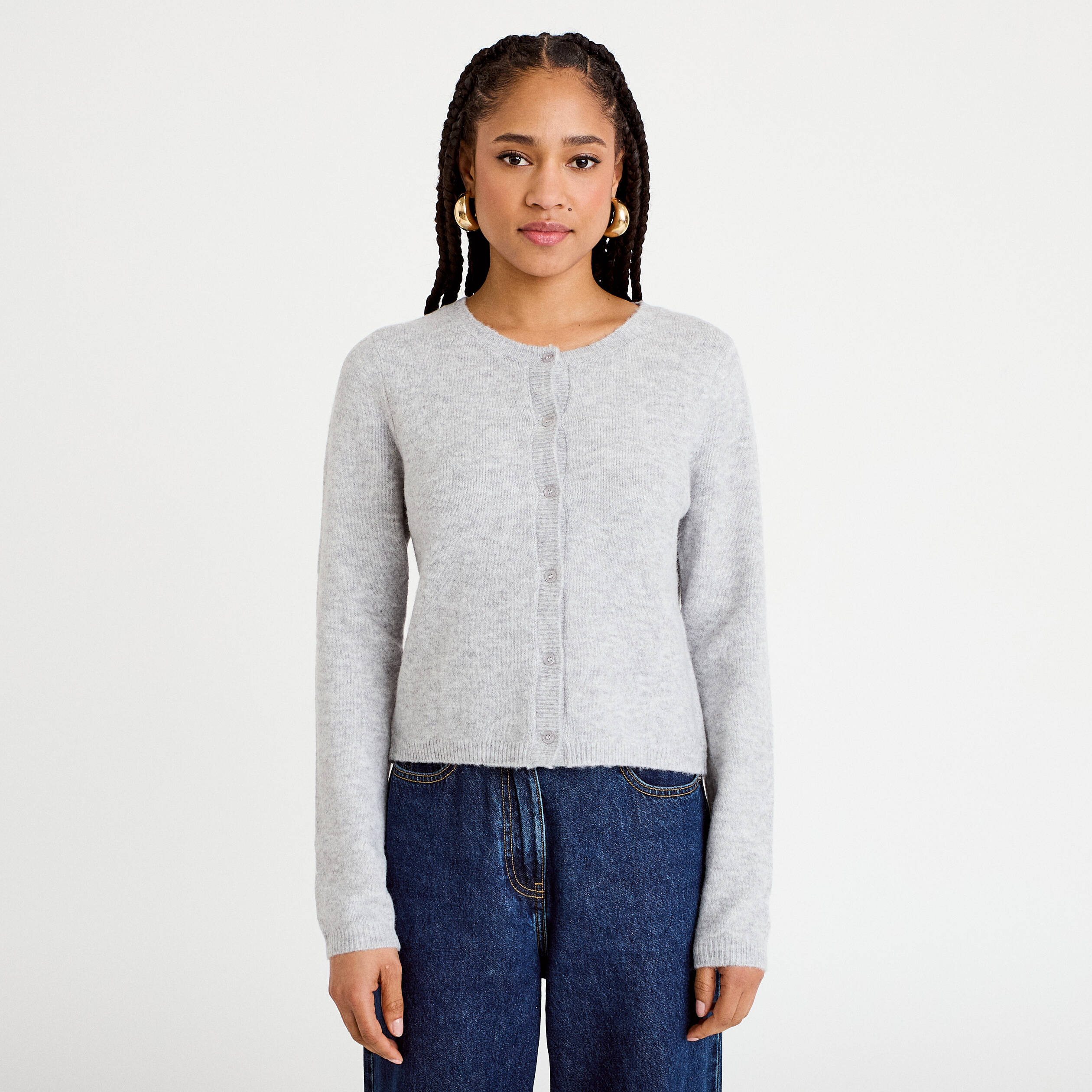 Gilet boutonn&eacute; manches longues gris fonc&eacute; femme