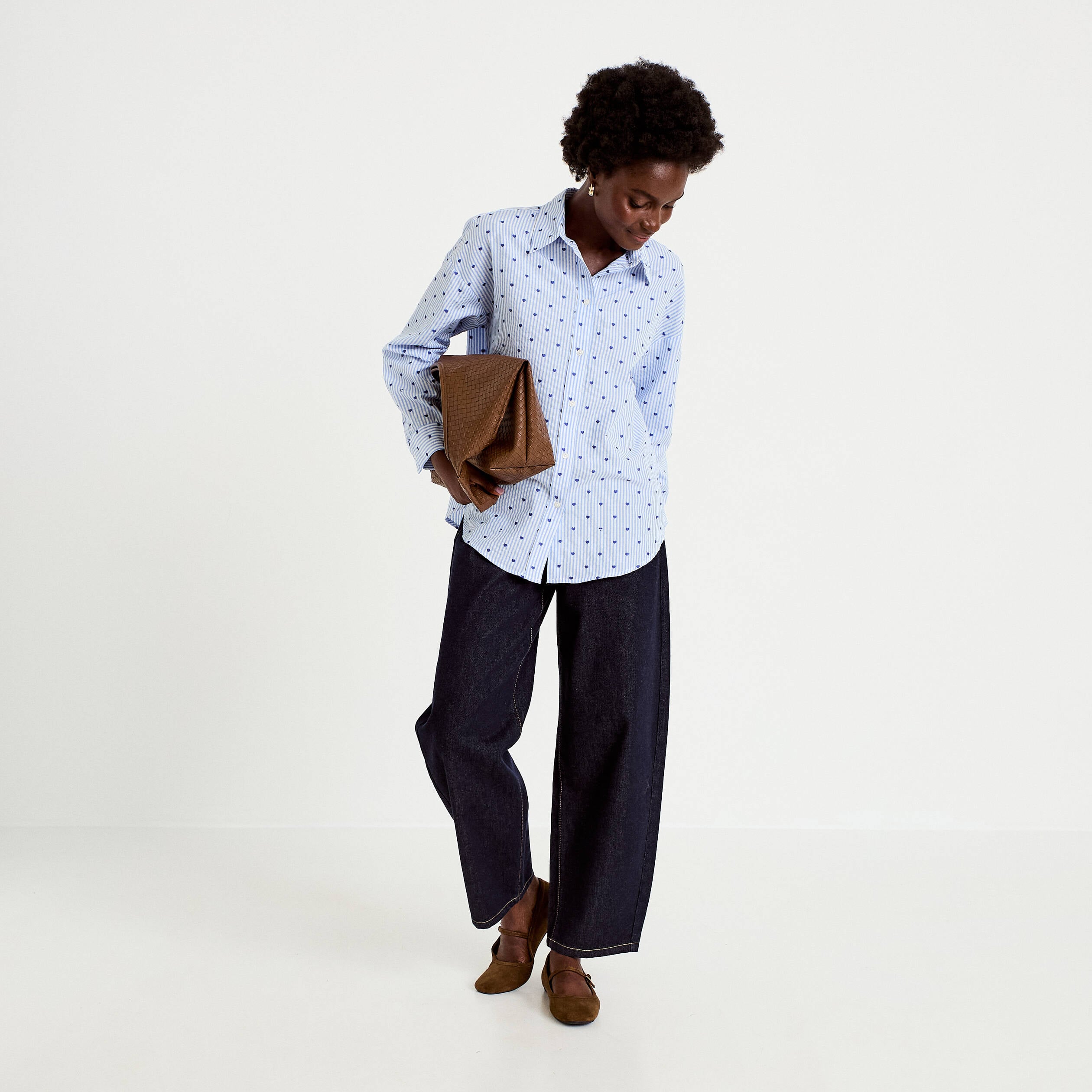 Chemise oversize manches longues bleu femme