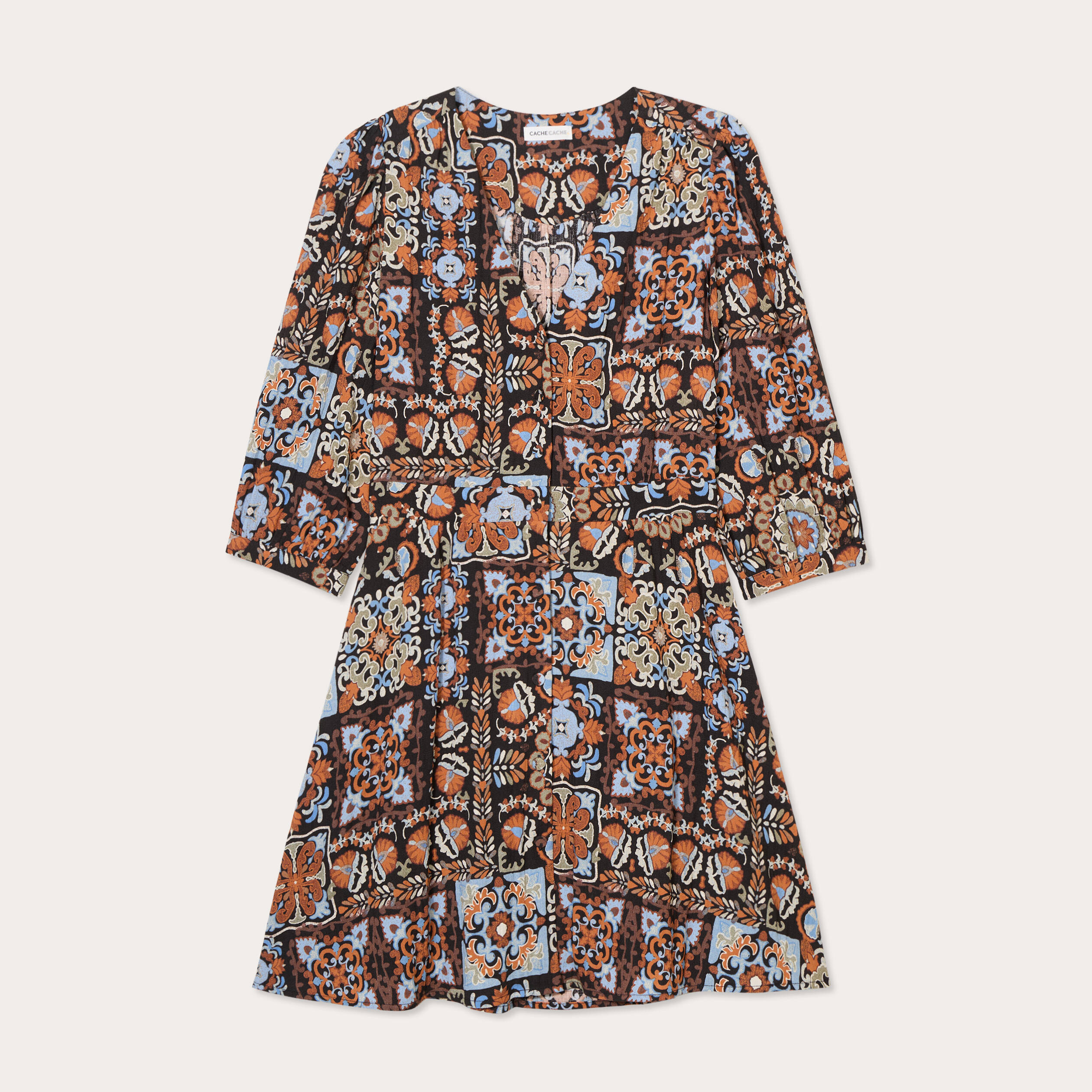 Robe &eacute;vas&eacute;e manches 3/4 noir femme
