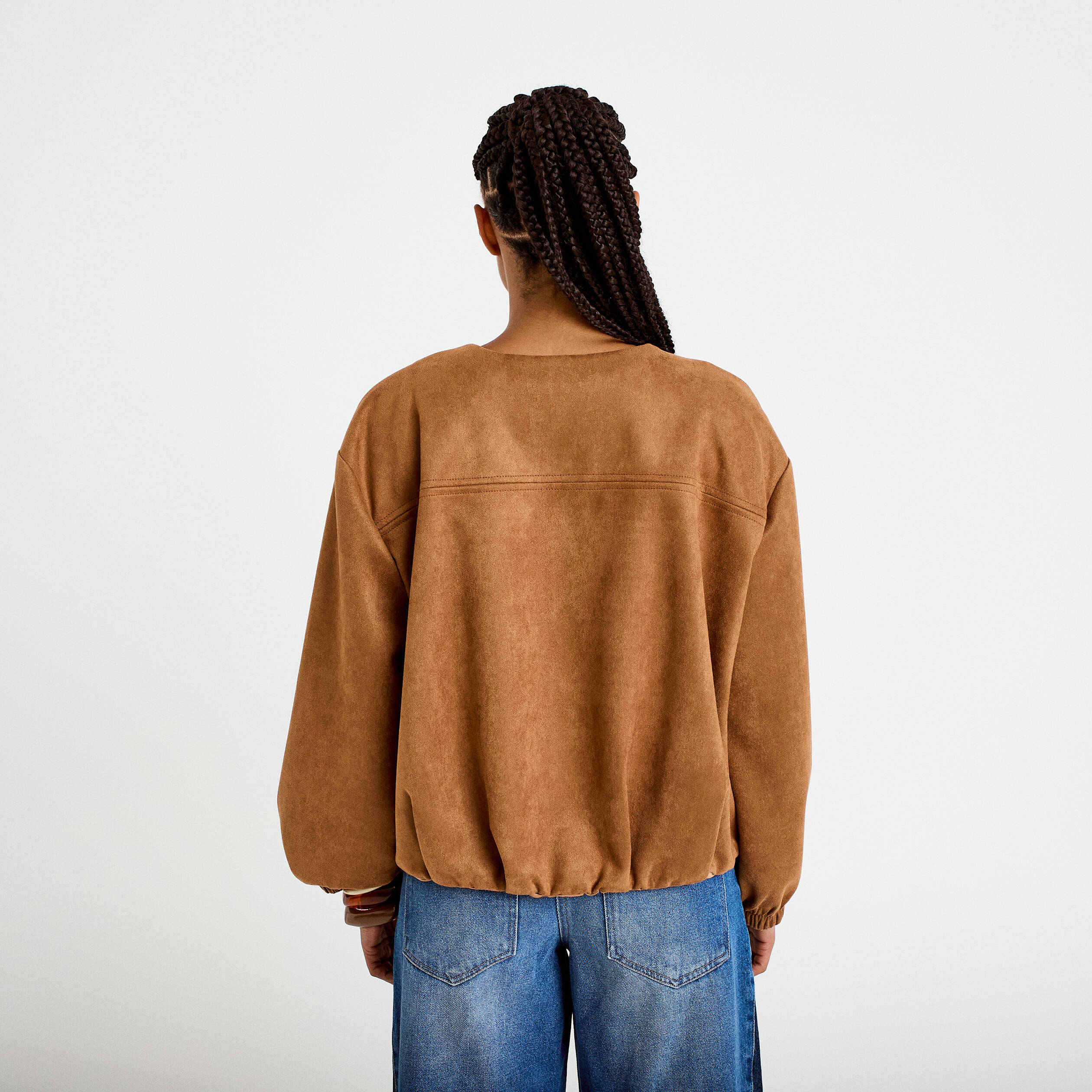 Veste oversize effet boule aspect daim camel femme