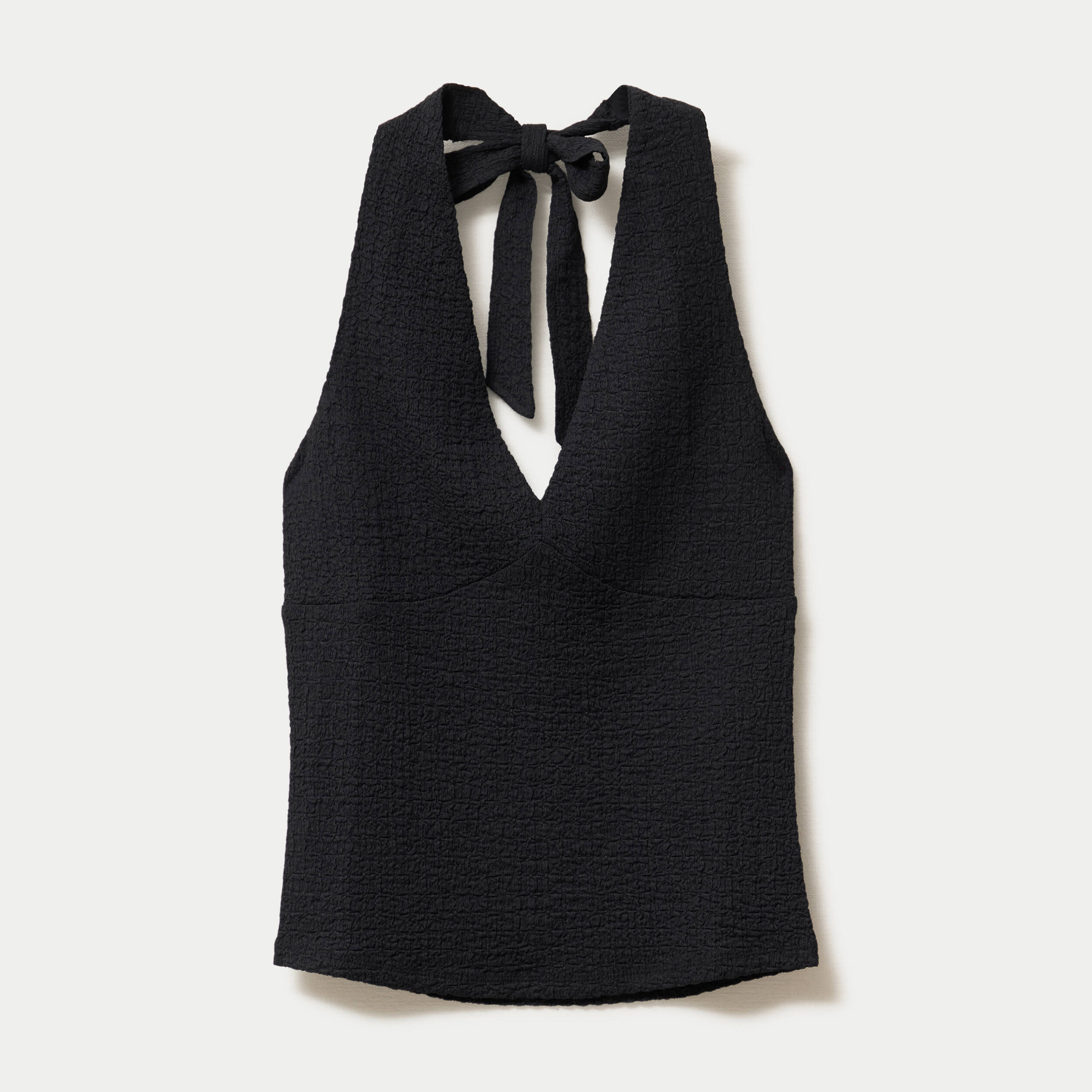 Top cintr&eacute; sans manches avec relief noir femme