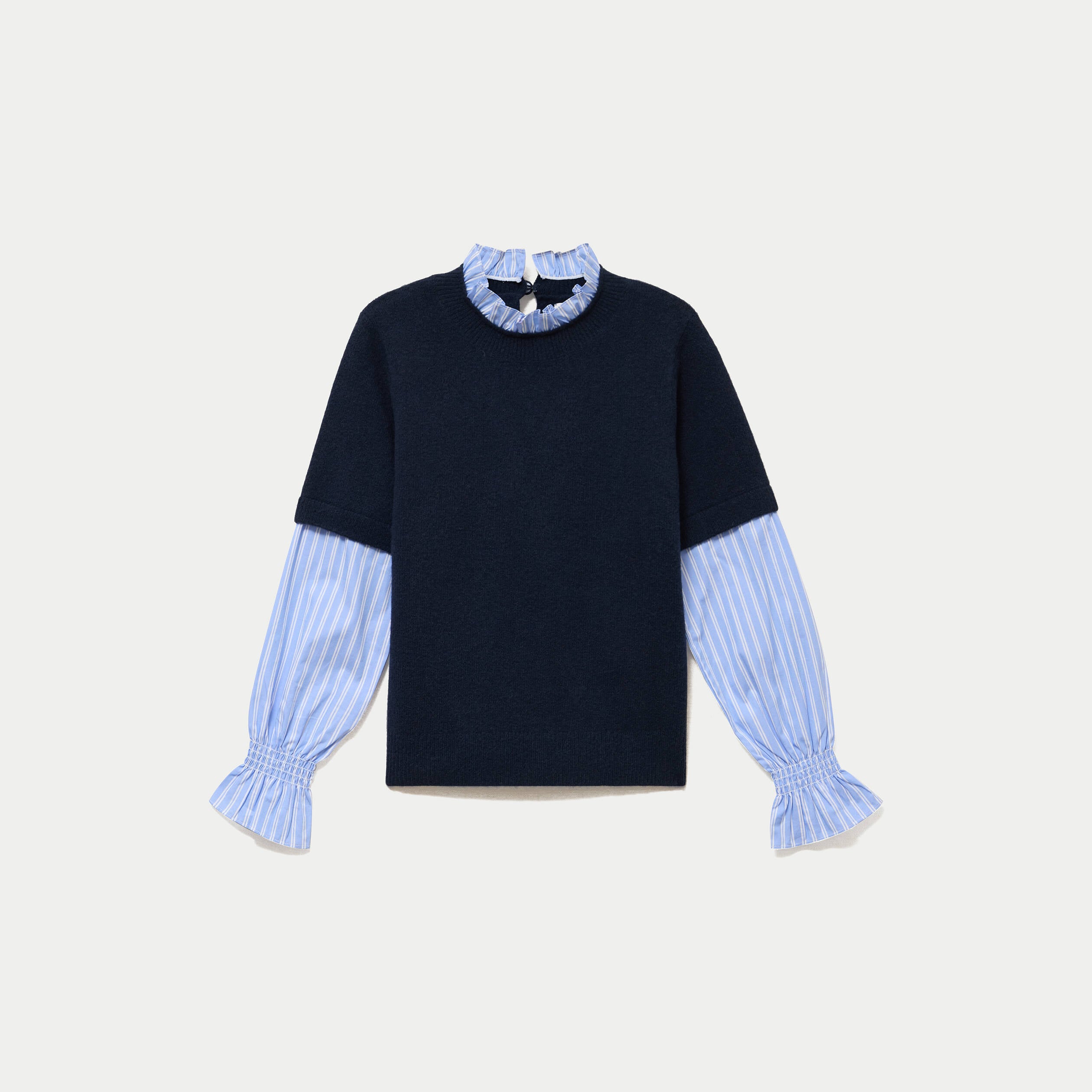 Pull col rond manches longues bleu marine femme