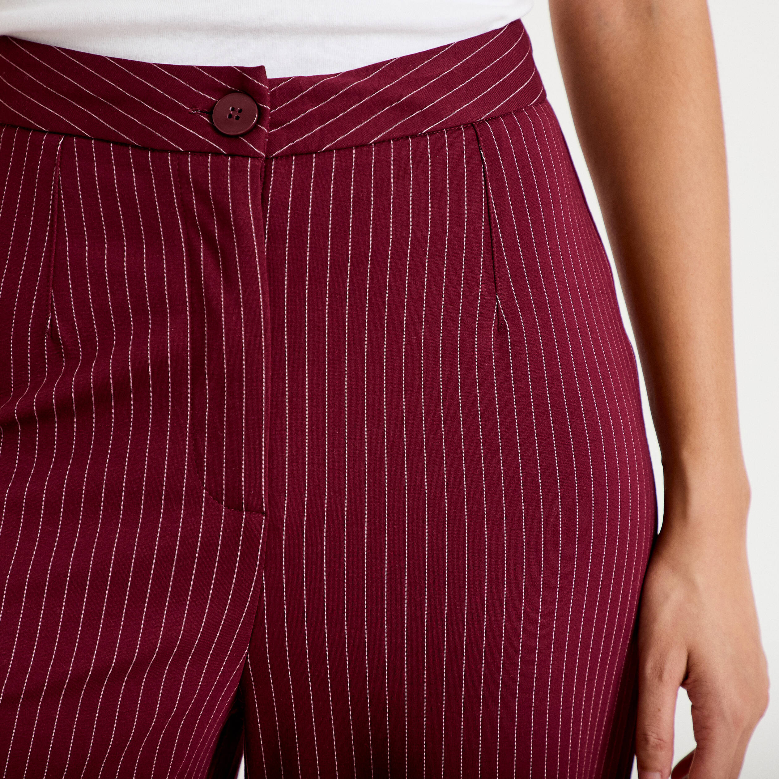 Pantalon large taille haute rouge femme