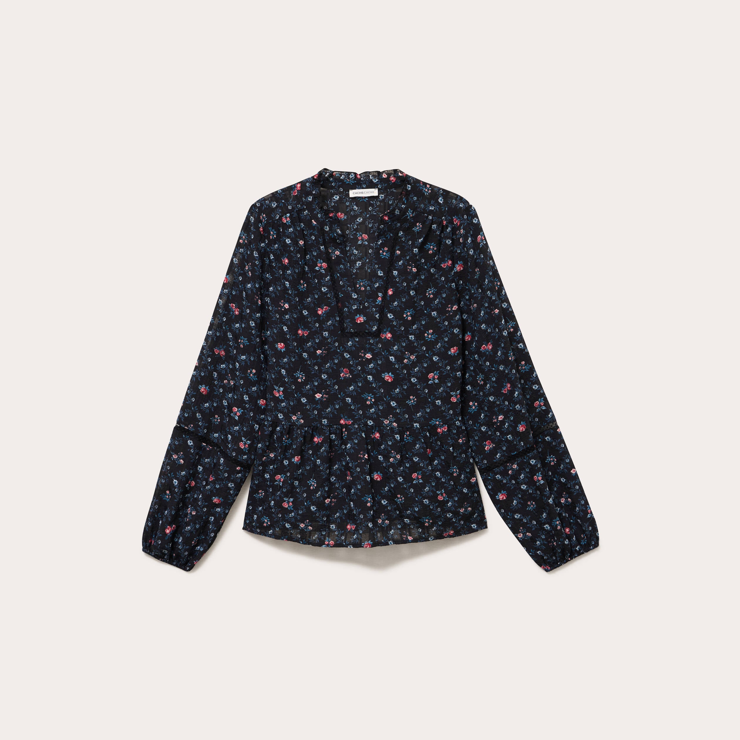 Chemise col v manches longues noir femme