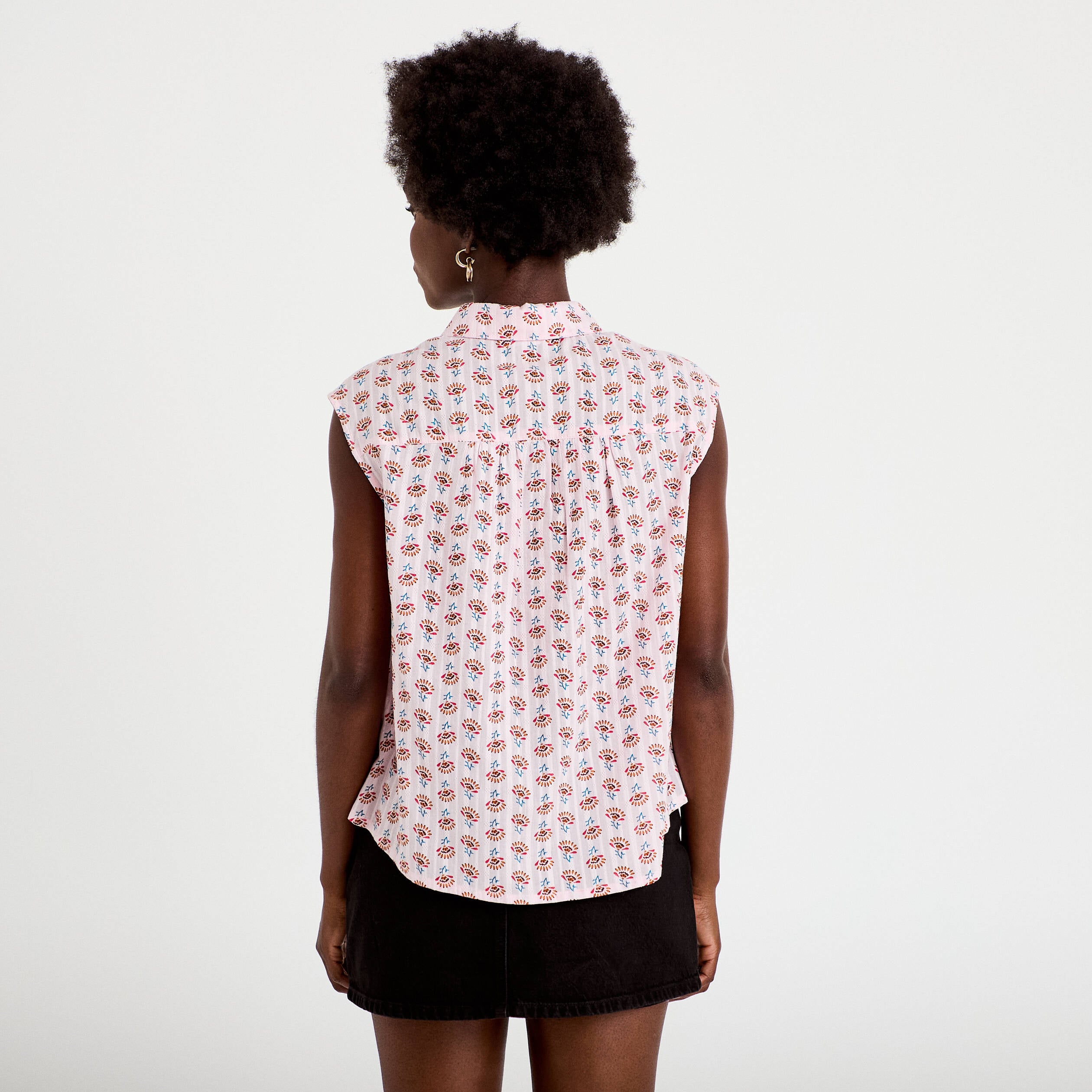 Chemise ample sans manches col classique rose femme